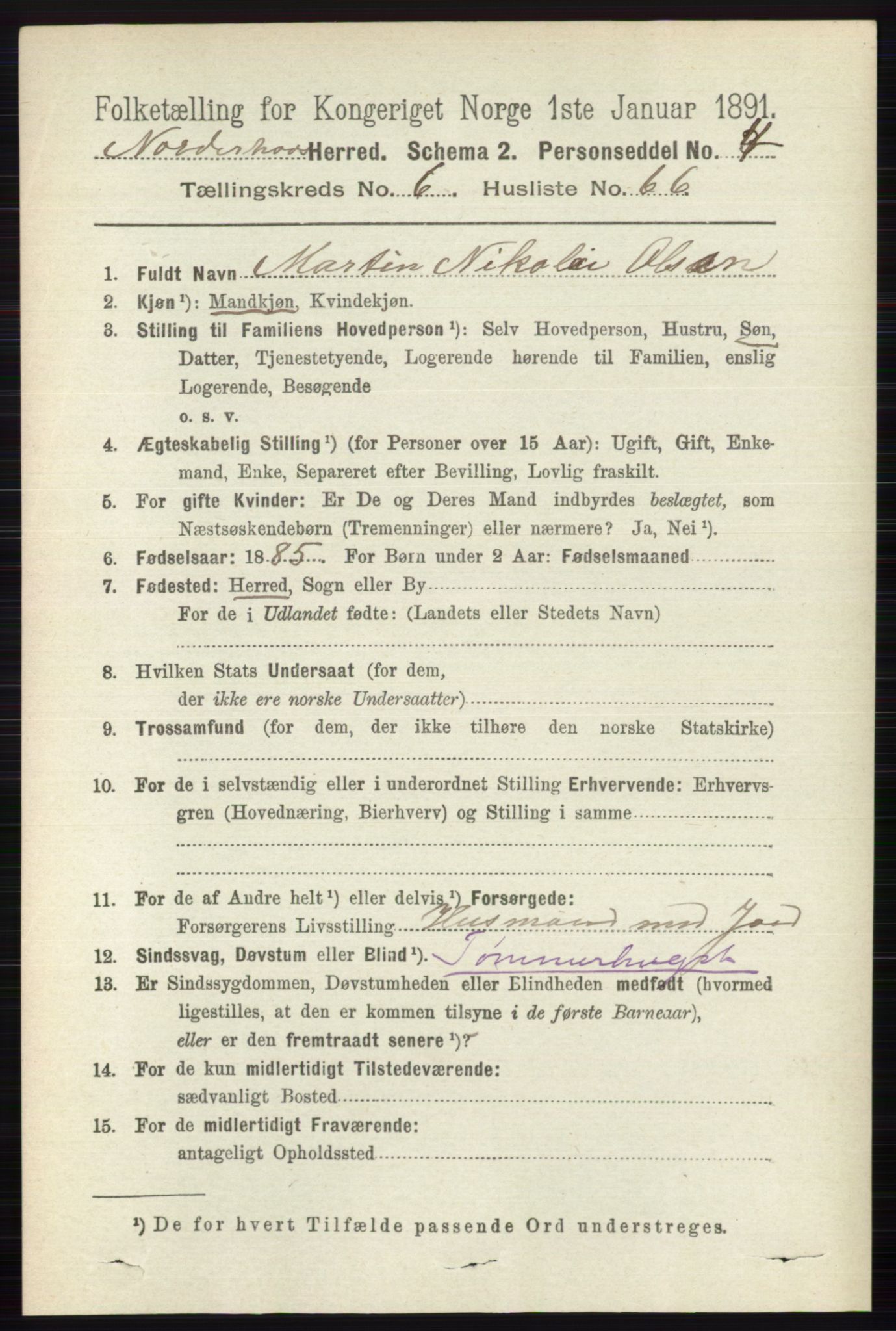 RA, 1891 census for 0613 Norderhov, 1891, p. 4379