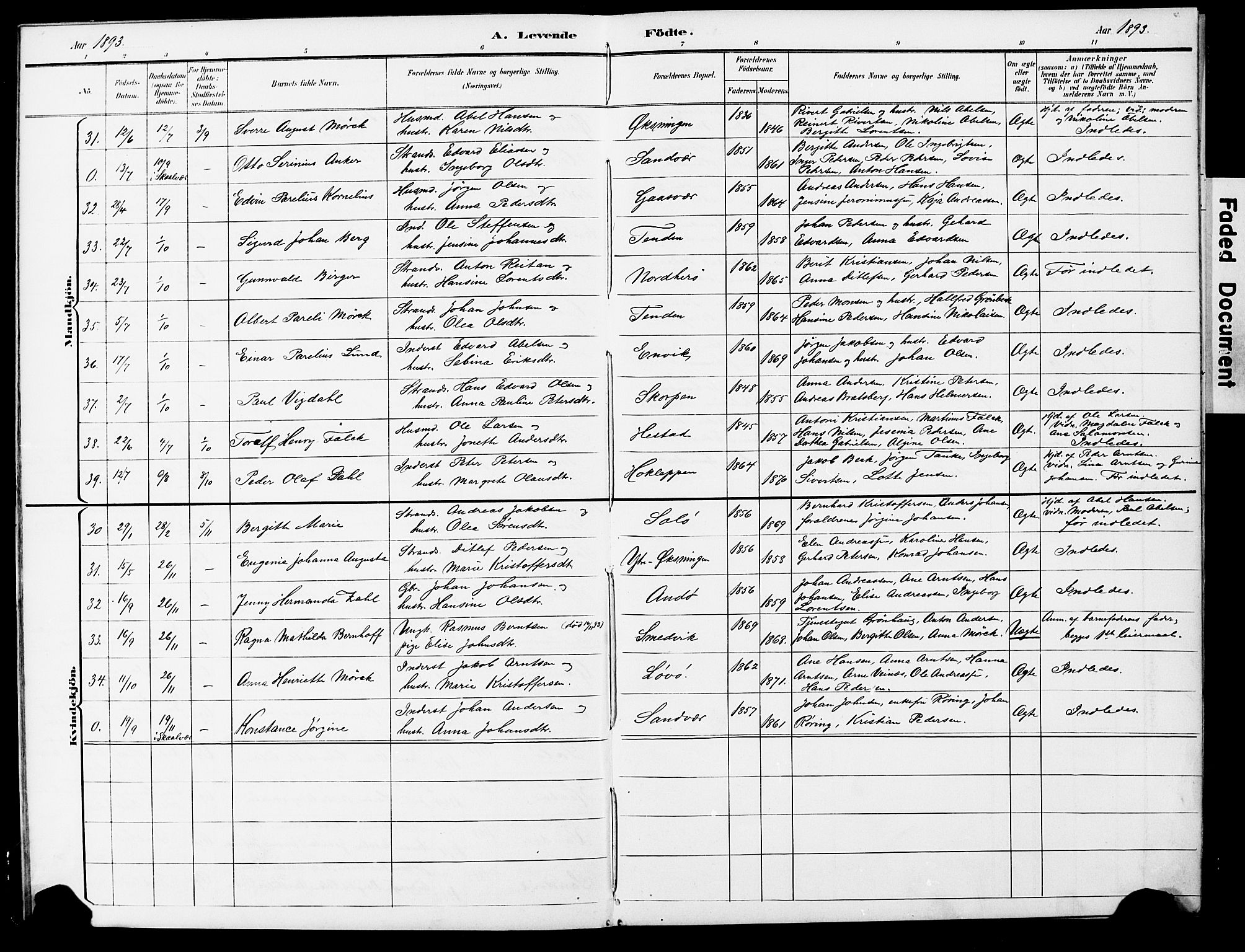 Ministerialprotokoller, klokkerbøker og fødselsregistre - Nordland, AV/SAT-A-1459/834/L0514: Parish register (copy) no. 834C05, 1893-1901