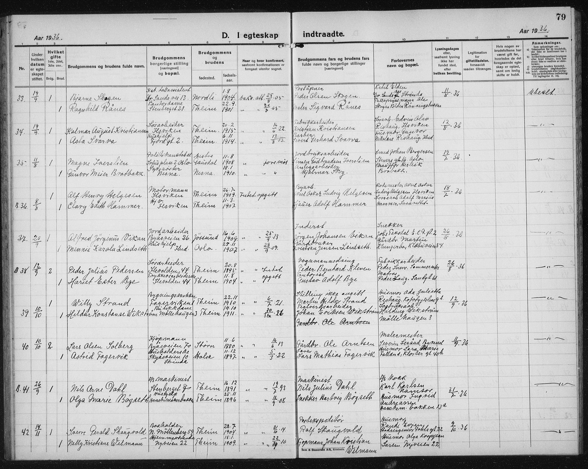 Ministerialprotokoller, klokkerbøker og fødselsregistre - Sør-Trøndelag, AV/SAT-A-1456/603/L0176: Parish register (copy) no. 603C04, 1923-1941, p. 79