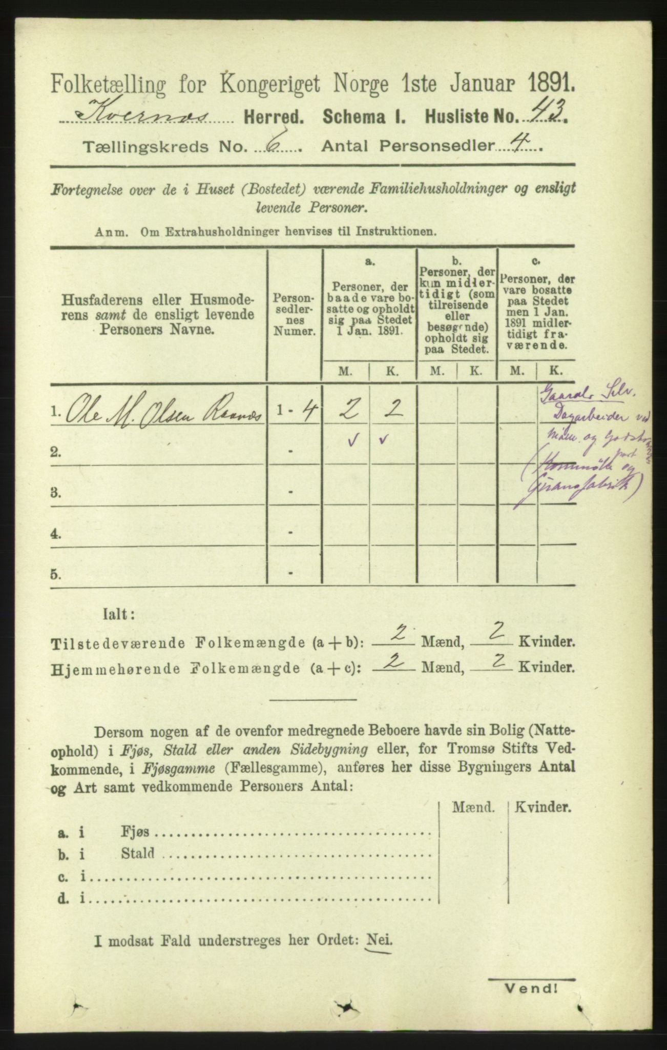 RA, 1891 census for 1553 Kvernes, 1891, p. 2898