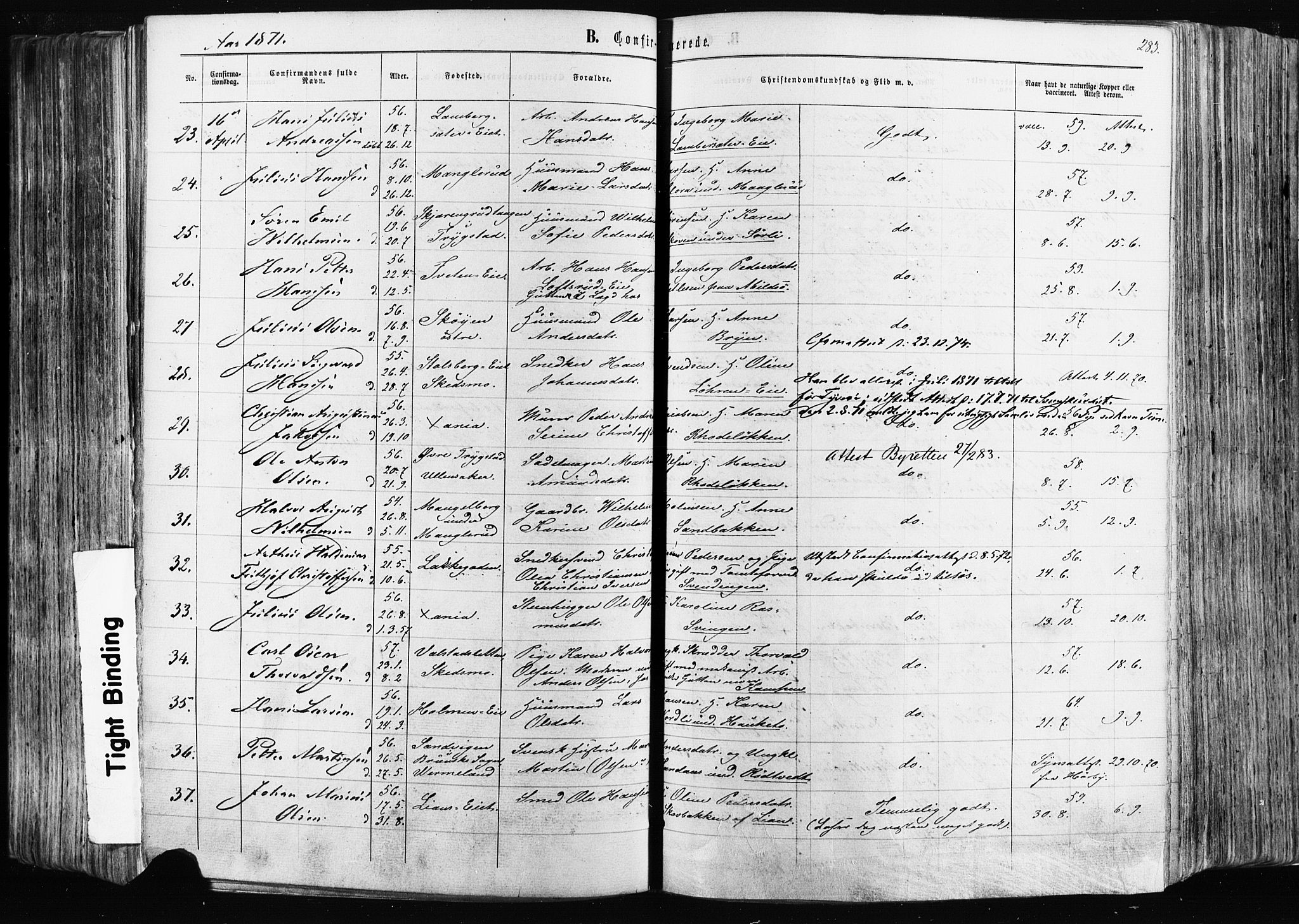 Østre Aker prestekontor Kirkebøker, AV/SAO-A-10840/F/Fa/L0003: Parish register (official) no. I 3, 1869-1875, p. 283