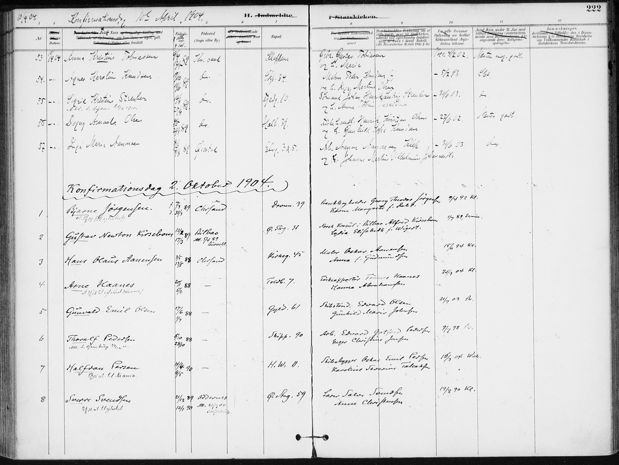 Kristiansand domprosti, SAK/1112-0006/F/Fa/L0020: Parish register (official) no. A 19, 1893-1904, p. 222