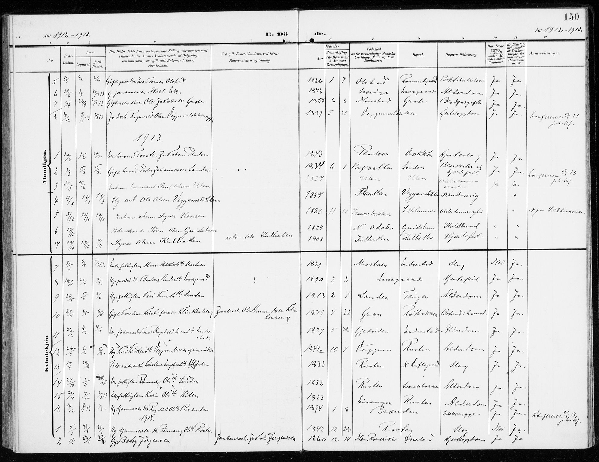 Sel prestekontor, SAH/PREST-074/H/Ha/Haa/L0002: Parish register (official) no. 2, 1905-1919, p. 150