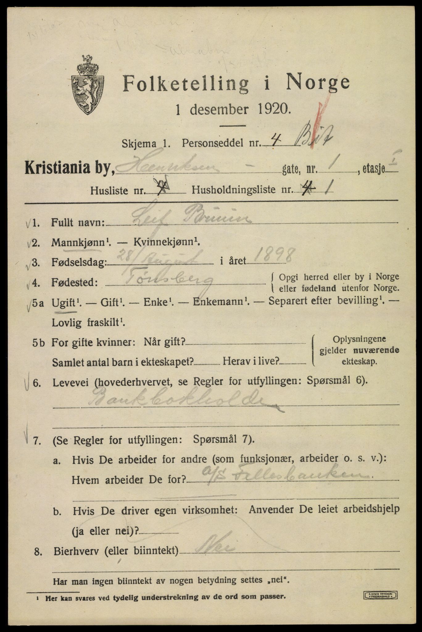 SAO, 1920 census for Kristiania, 1920, p. 286609