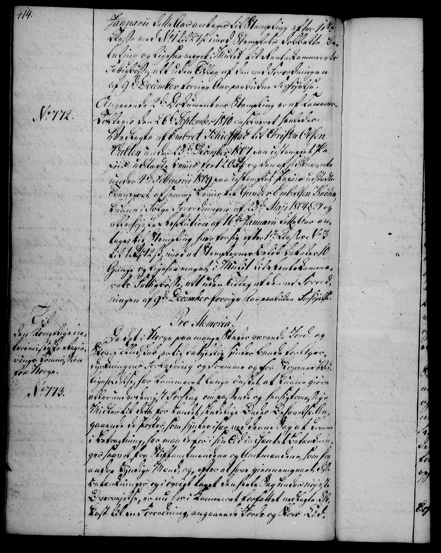 Rentekammeret, Kammerkanselliet, RA/EA-3111/G/Gg/Gga/L0019: Norsk ekspedisjonsprotokoll med register (merket RK 53.19), 1807-1810, p. 414