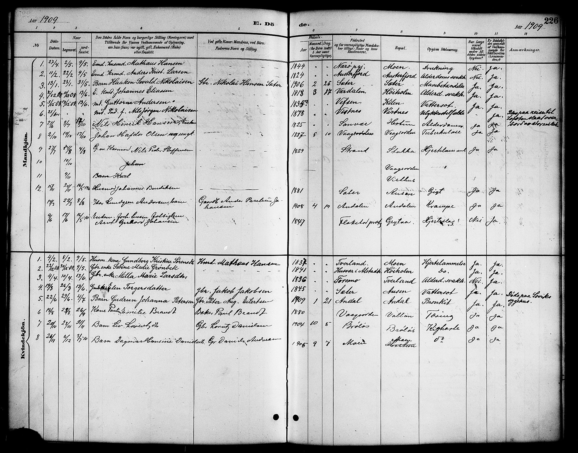 Ministerialprotokoller, klokkerbøker og fødselsregistre - Nordland, SAT/A-1459/819/L0277: Parish register (copy) no. 819C03, 1888-1917, p. 226