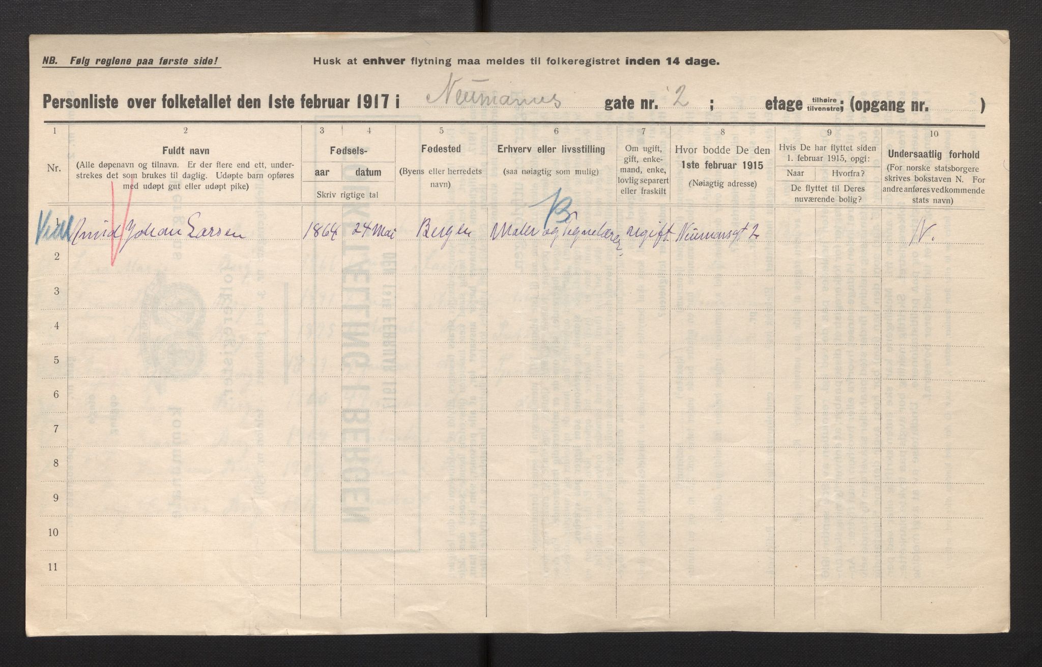 SAB, Municipal Census 1917 for Bergen, 1917, p. 25160