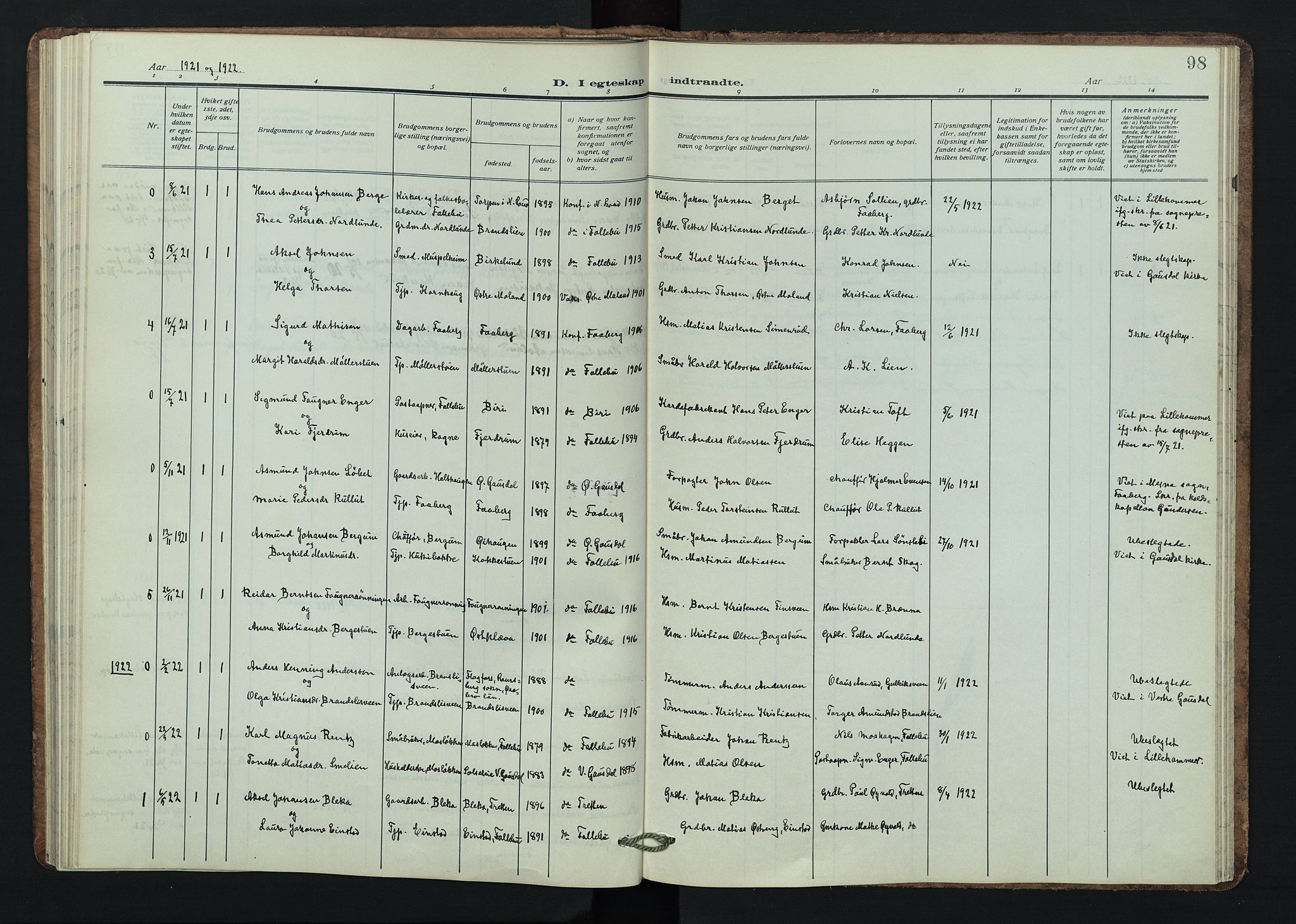 Østre Gausdal prestekontor, SAH/PREST-092/H/Ha/Hab/L0005: Parish register (copy) no. 5, 1915-1944, p. 98