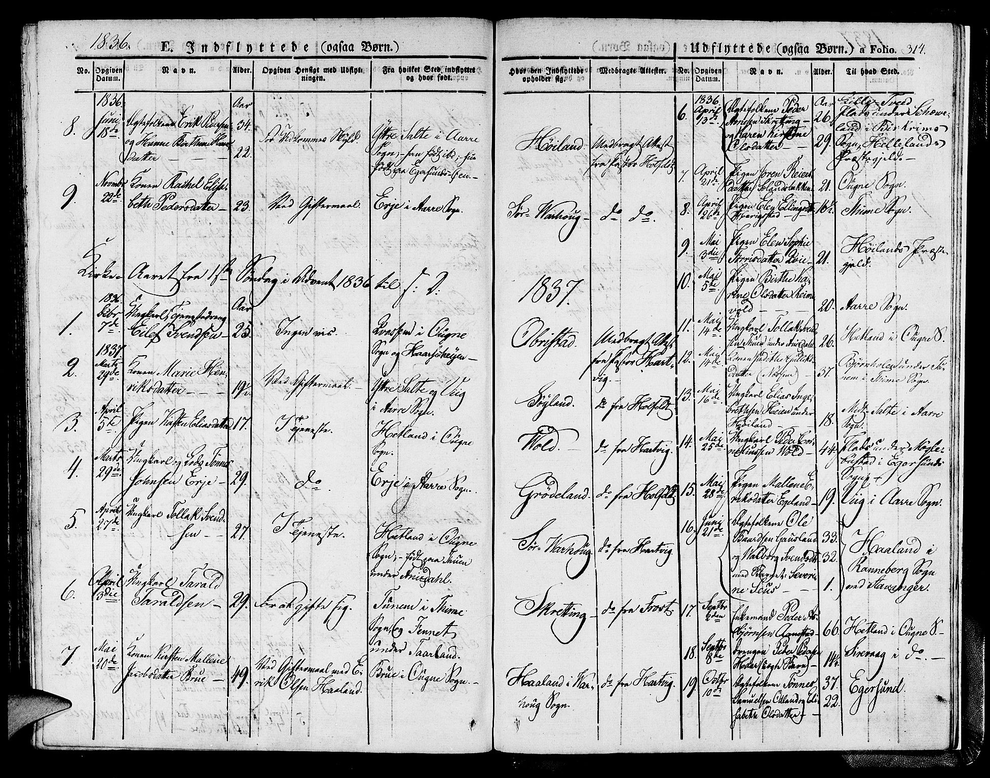 Hå sokneprestkontor, SAST/A-101801/001/30BA/L0004: Parish register (official) no. A 4.1 /1, 1826-1841, p. 314