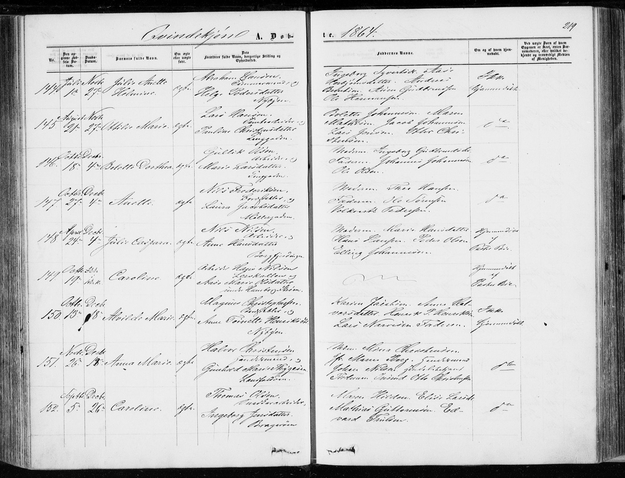 Bragernes kirkebøker, SAKO/A-6/F/Fb/L0003: Parish register (official) no. II 3, 1860-1868, p. 219