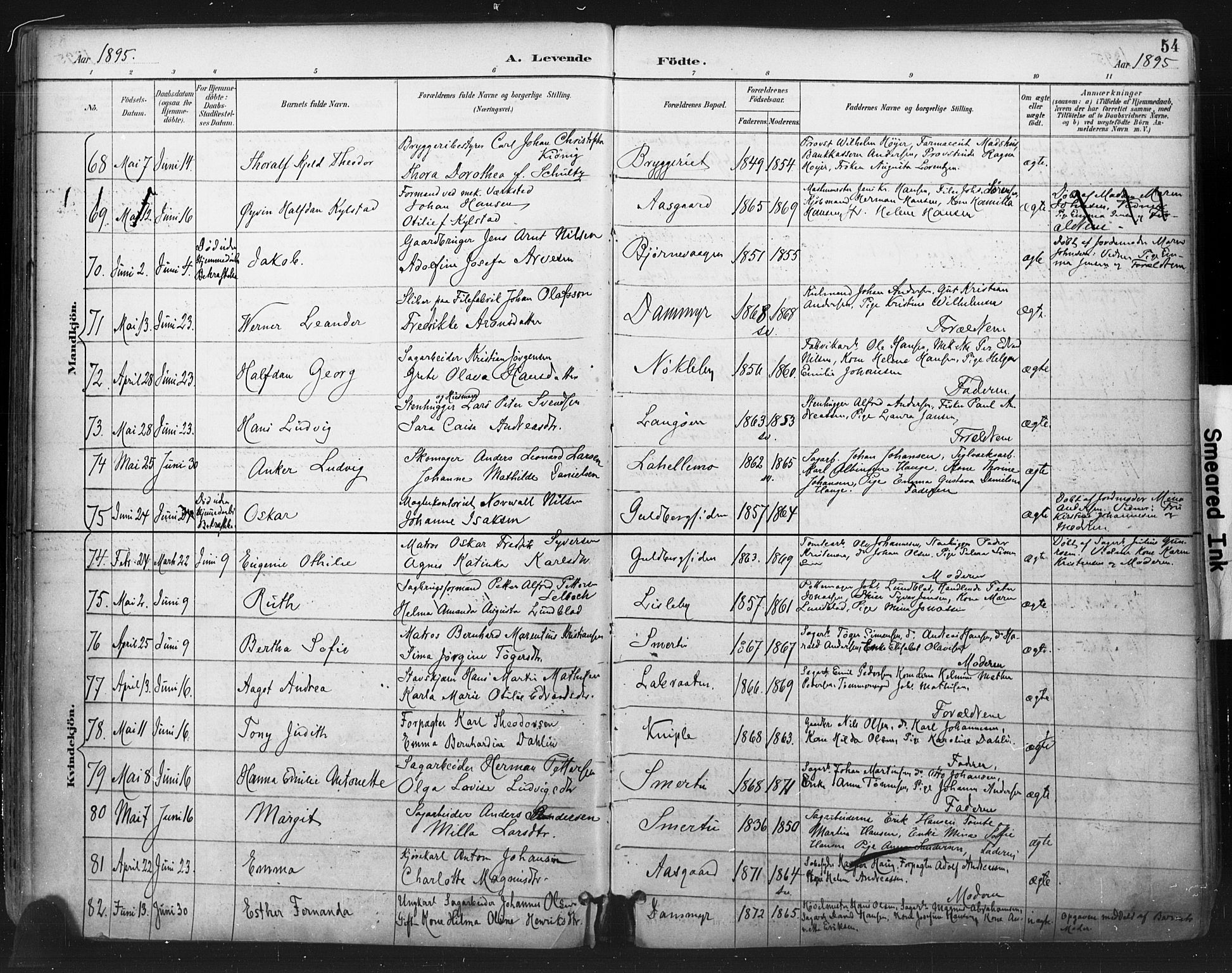 Glemmen prestekontor Kirkebøker, SAO/A-10908/F/Fa/L0013: Parish register (official) no. 13, 1892-1907, p. 54
