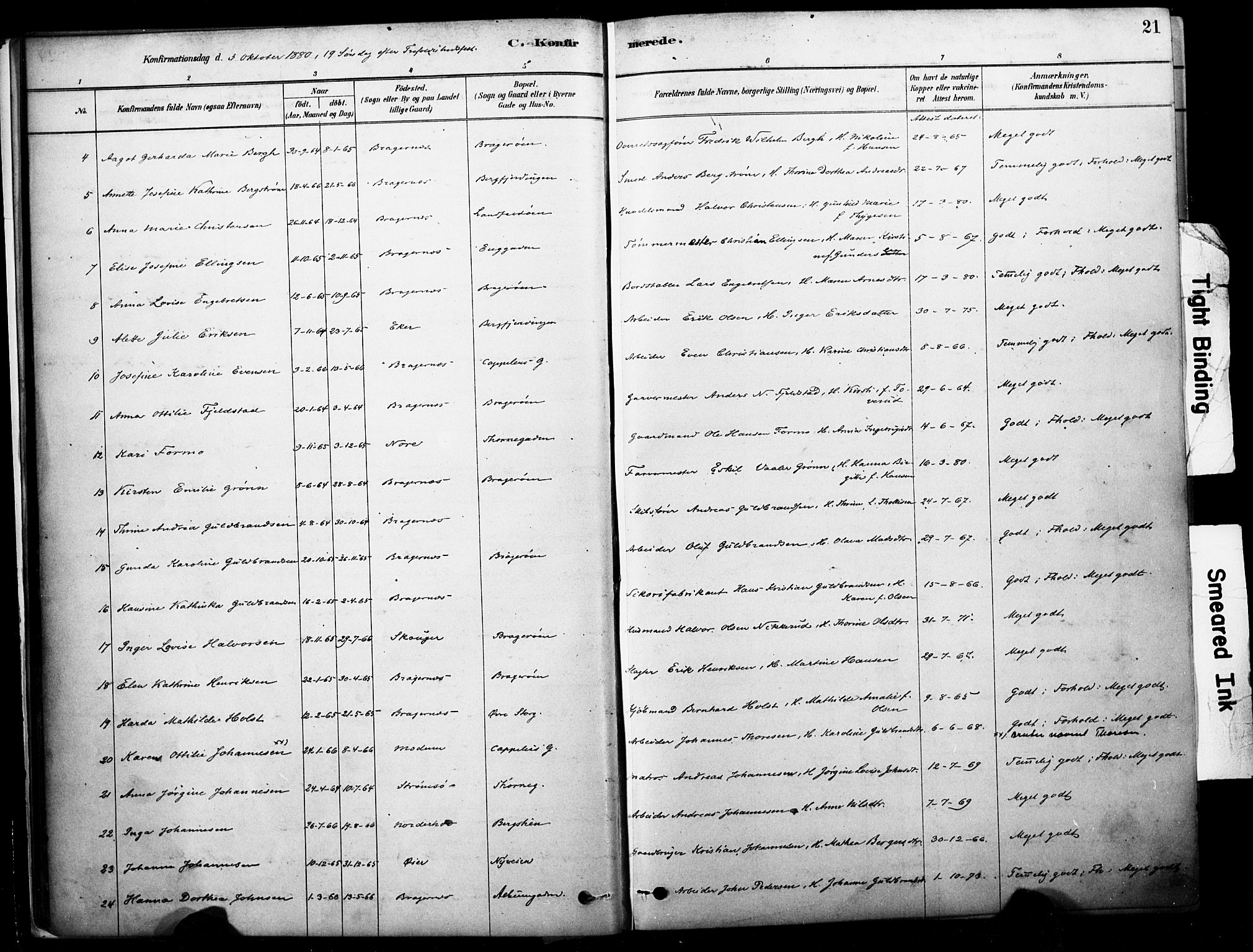 Bragernes kirkebøker, SAKO/A-6/F/Fc/L0005: Parish register (official) no. III 5, 1878-1890, p. 21