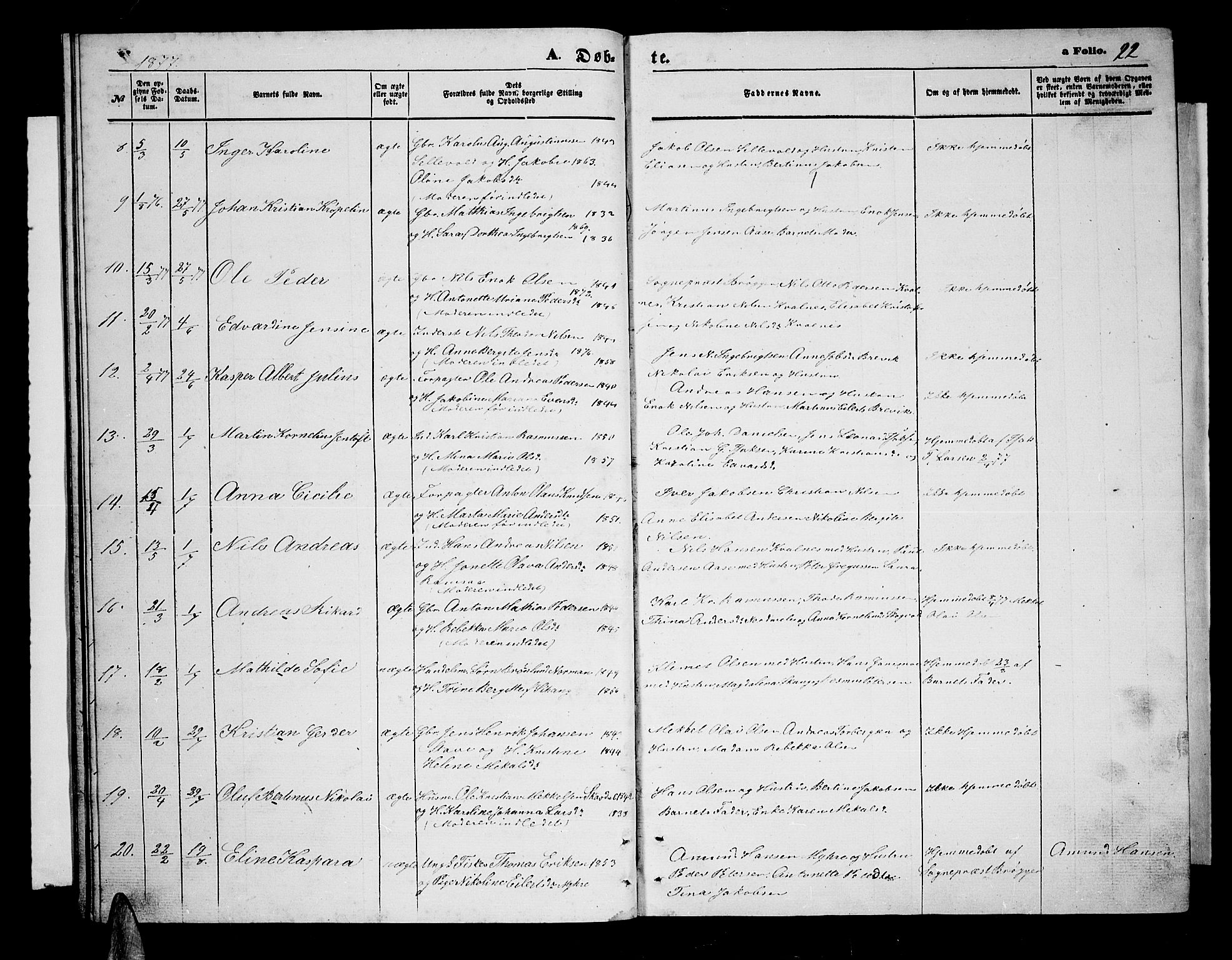 Ministerialprotokoller, klokkerbøker og fødselsregistre - Nordland, AV/SAT-A-1459/897/L1412: Parish register (copy) no. 897C02, 1867-1886, p. 22