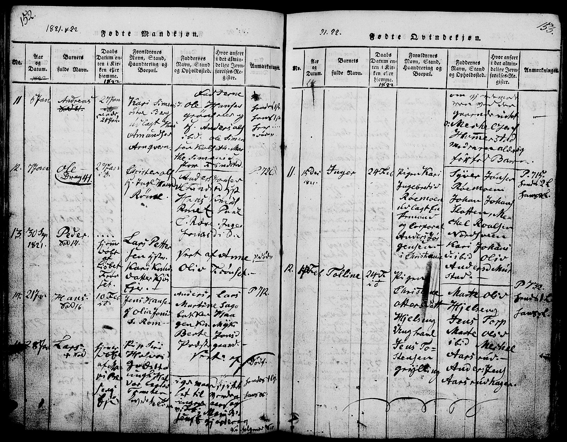 Løten prestekontor, AV/SAH-PREST-022/L/La/L0001: Parish register (copy) no. 1, 1812-1832, p. 152-153