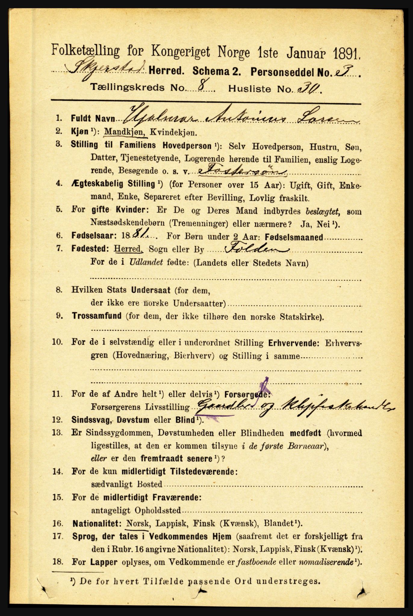 RA, 1891 census for 1842 Skjerstad, 1891, p. 3258