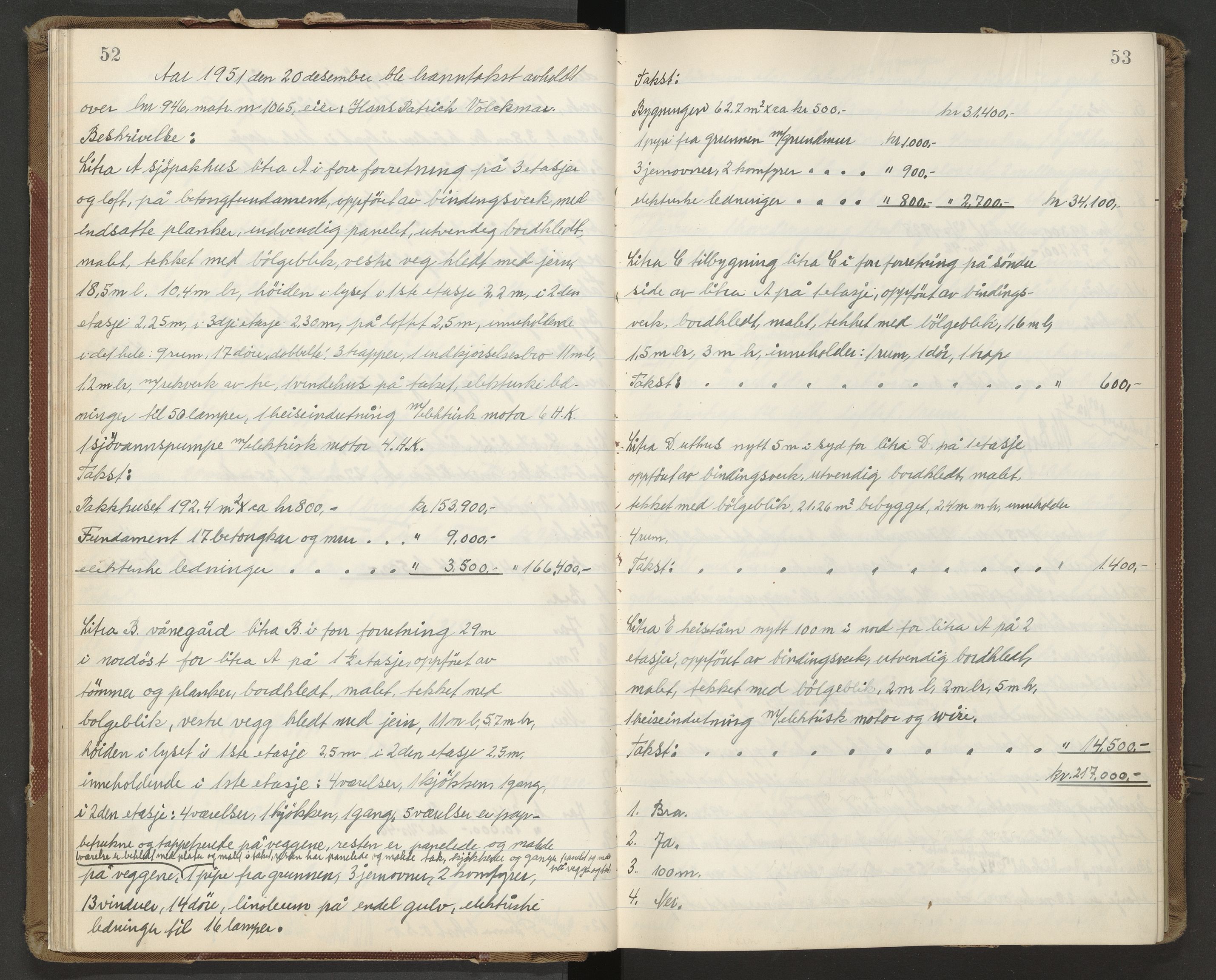 Norges Brannkasse Kristiansund, AV/SAT-A-4776/A/L0020: Branntakstprotokoll, 1951-1954, p. 52-53