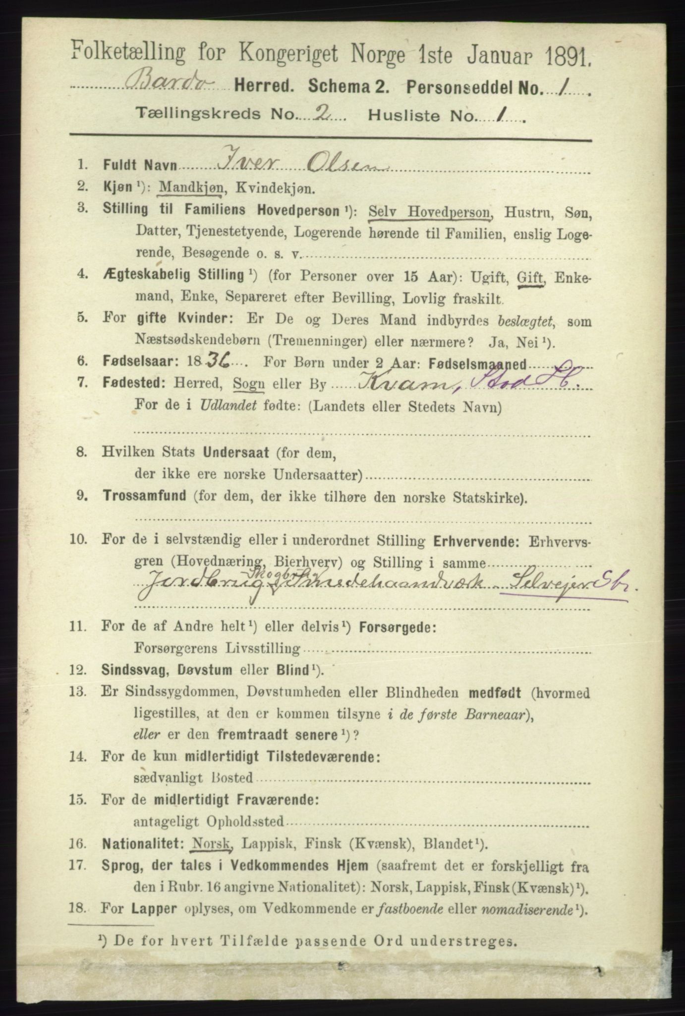 RA, 1891 census for 1922 Bardu, 1891, p. 485