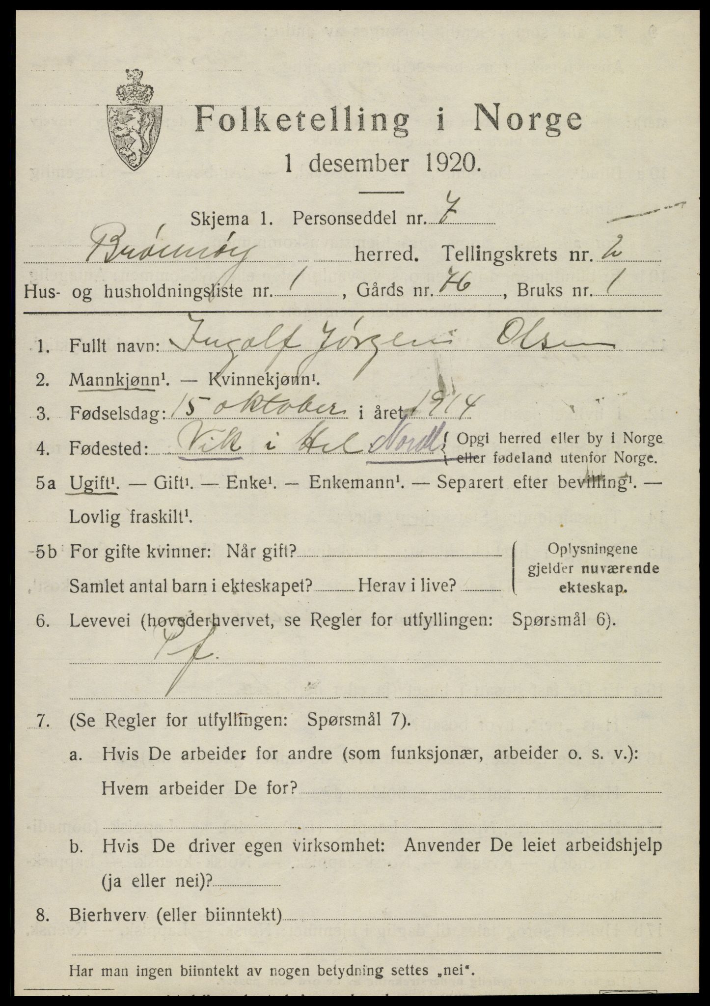 SAT, 1920 census for Brønnøy, 1920, p. 1856