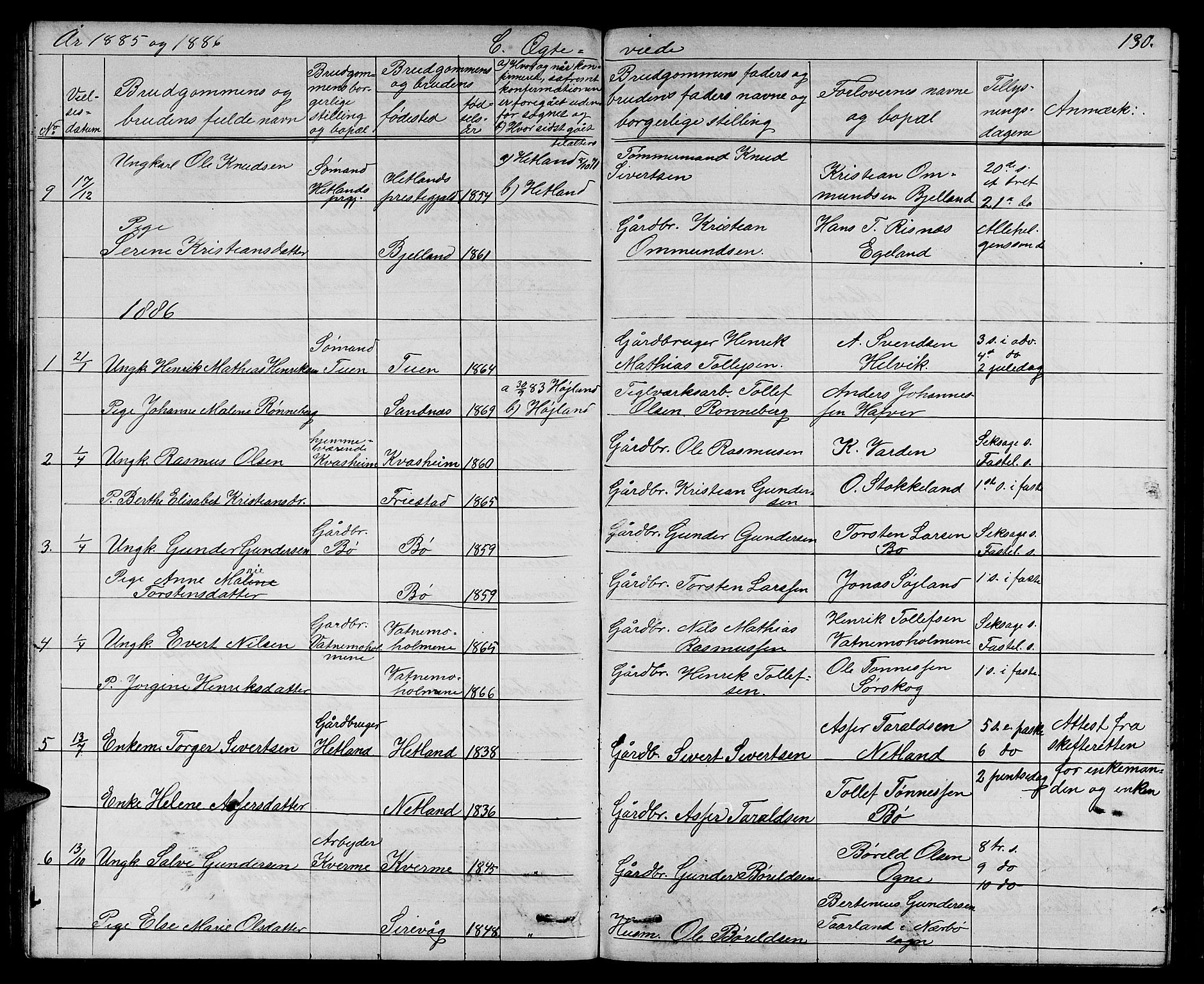 Eigersund sokneprestkontor, SAST/A-101807/S09/L0006: Parish register (copy) no. B 6, 1876-1889, p. 130