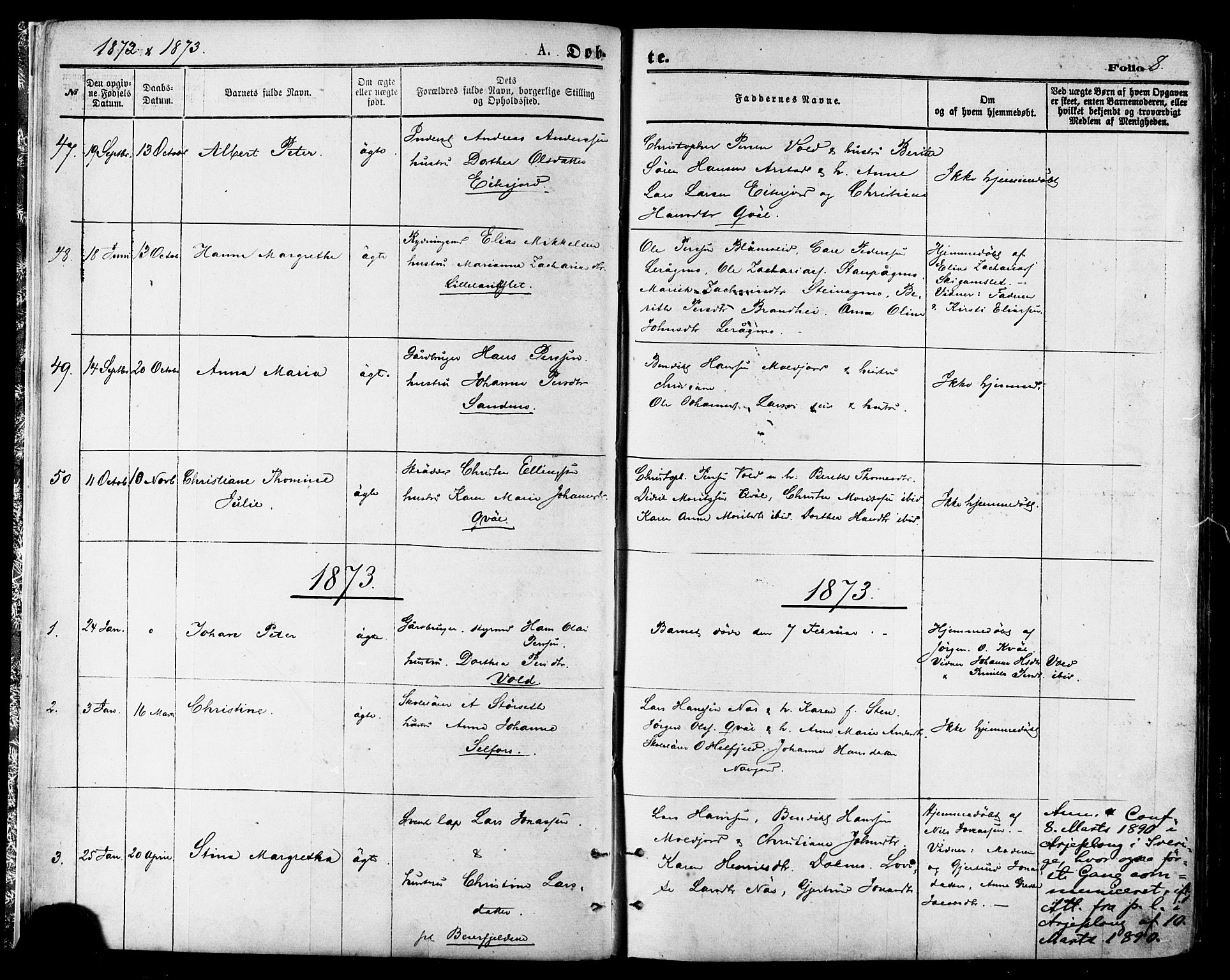 Ministerialprotokoller, klokkerbøker og fødselsregistre - Nordland, AV/SAT-A-1459/846/L0645: Parish register (official) no. 846A03, 1872-1886, p. 8