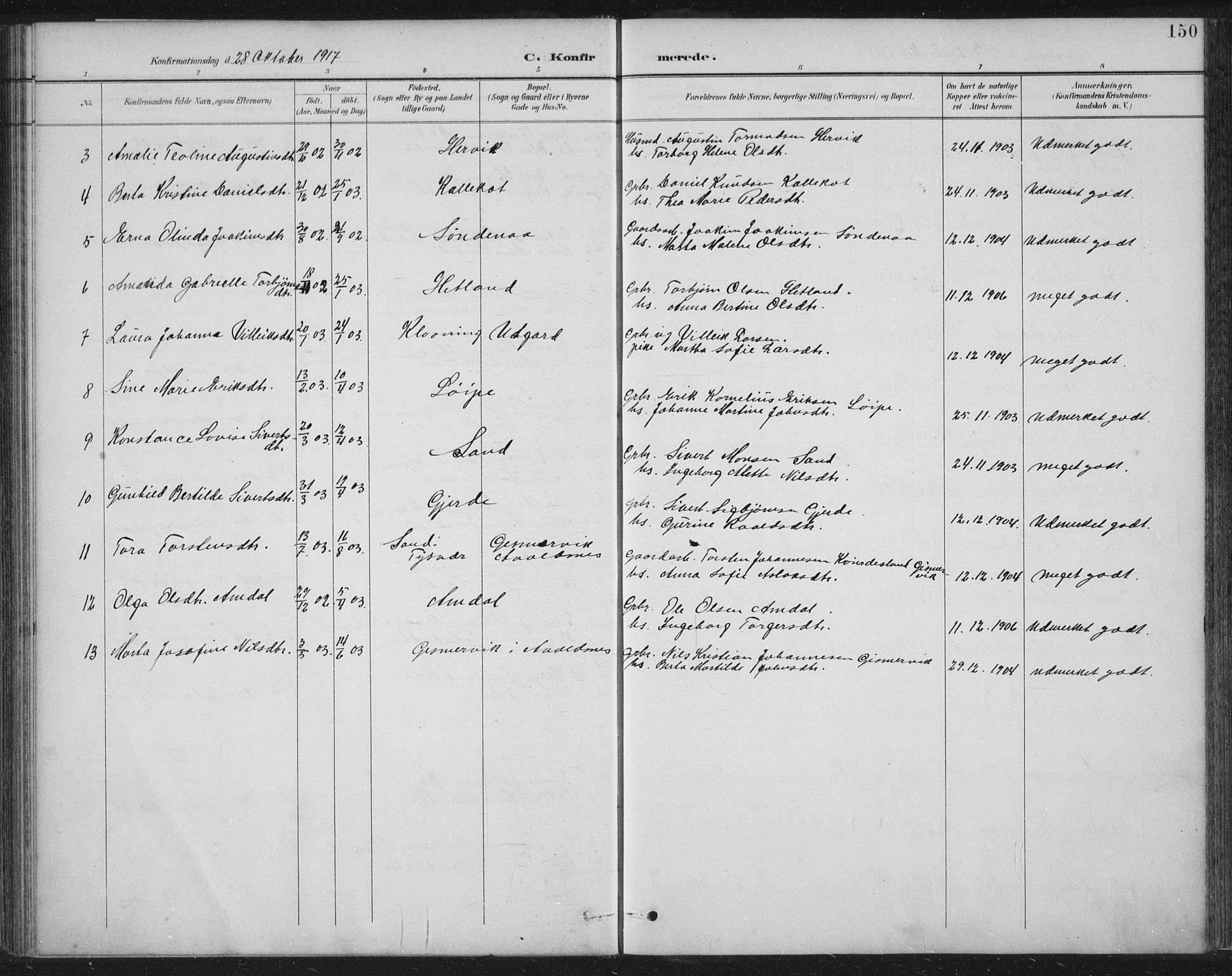 Tysvær sokneprestkontor, AV/SAST-A -101864/H/Ha/Haa/L0008: Parish register (official) no. A 8, 1897-1918, p. 150