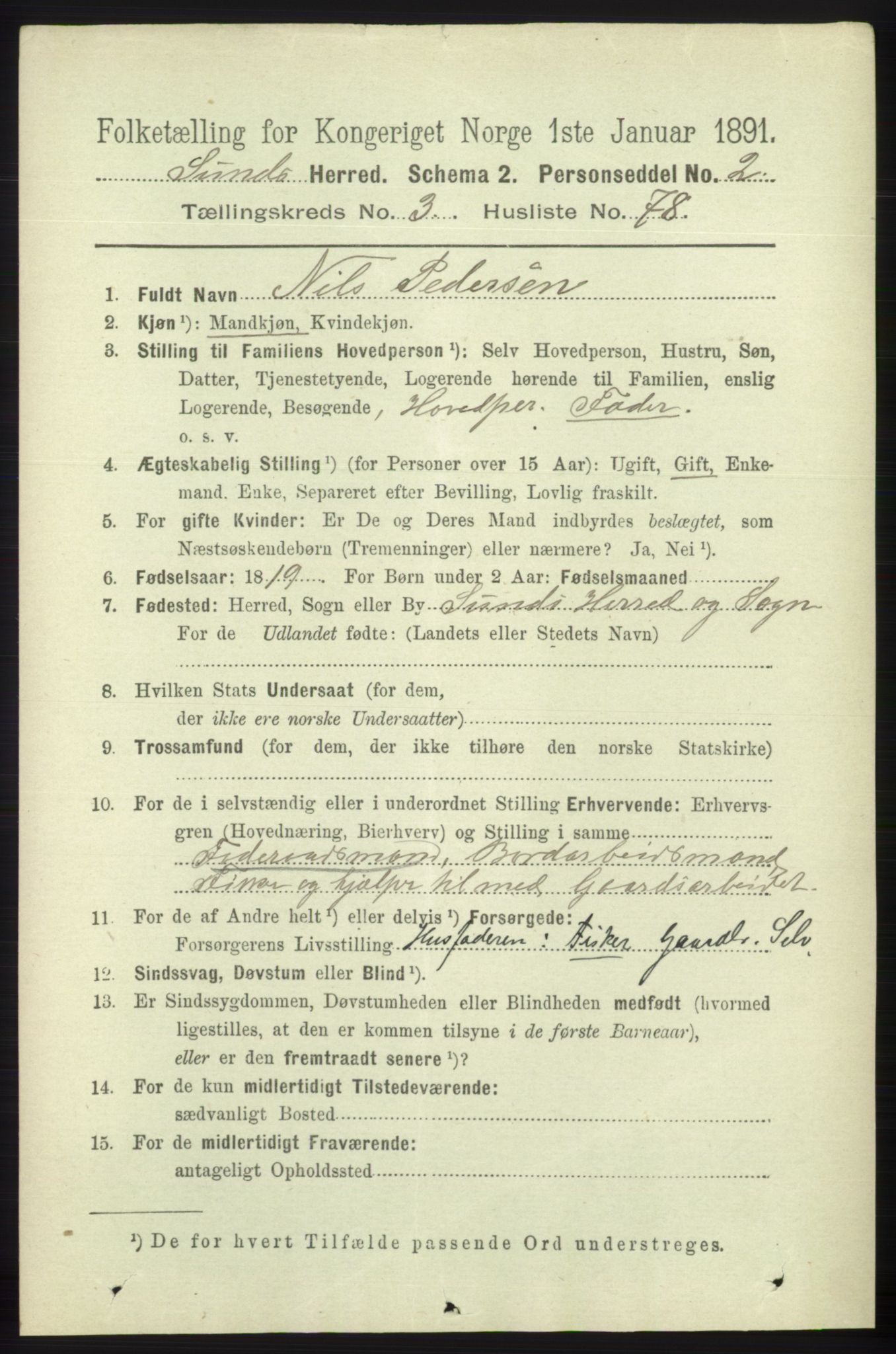 RA, 1891 census for 1245 Sund, 1891, p. 1771