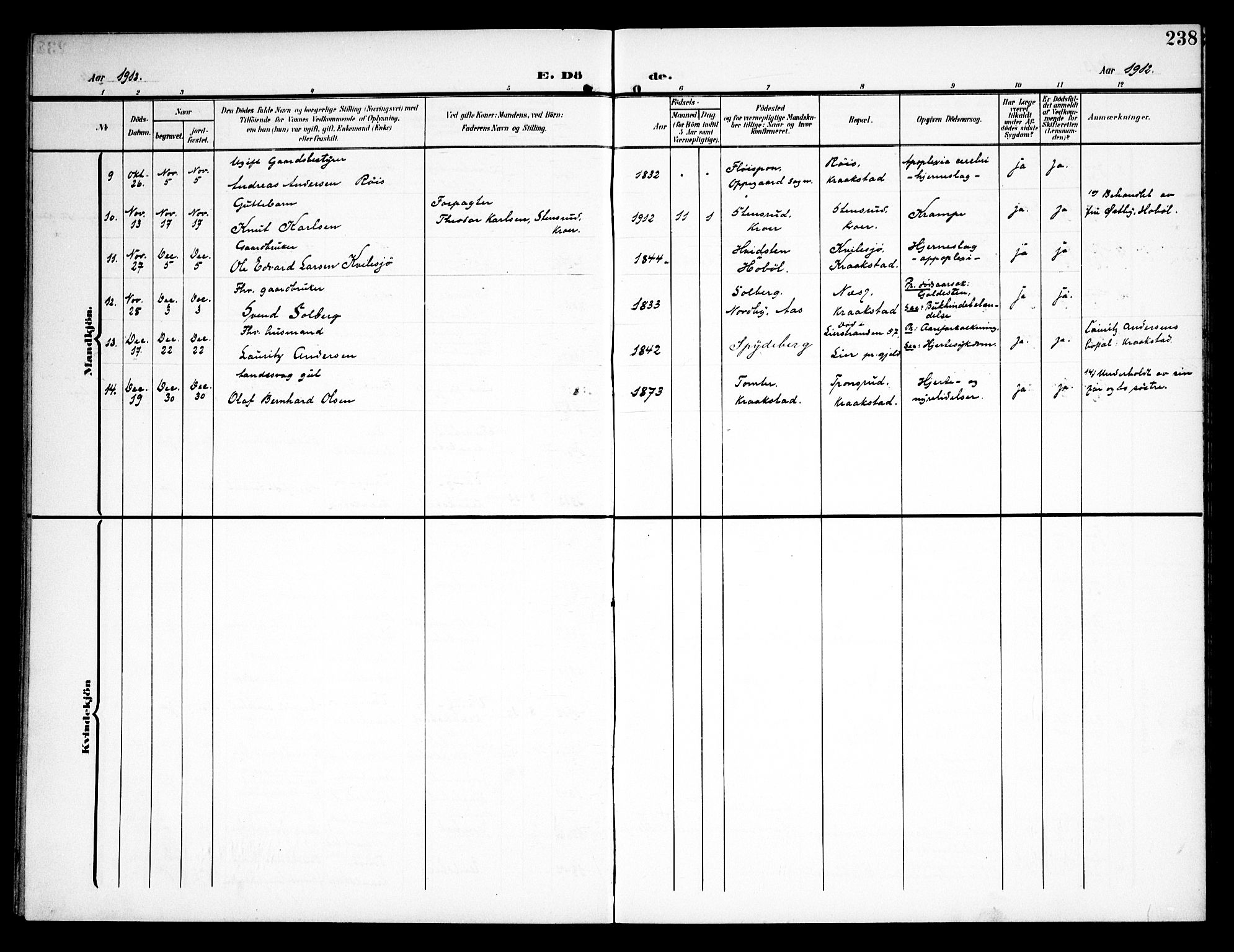 Kråkstad prestekontor Kirkebøker, AV/SAO-A-10125a/G/Ga/L0002: Parish register (copy) no. I 2, 1905-1934, p. 238