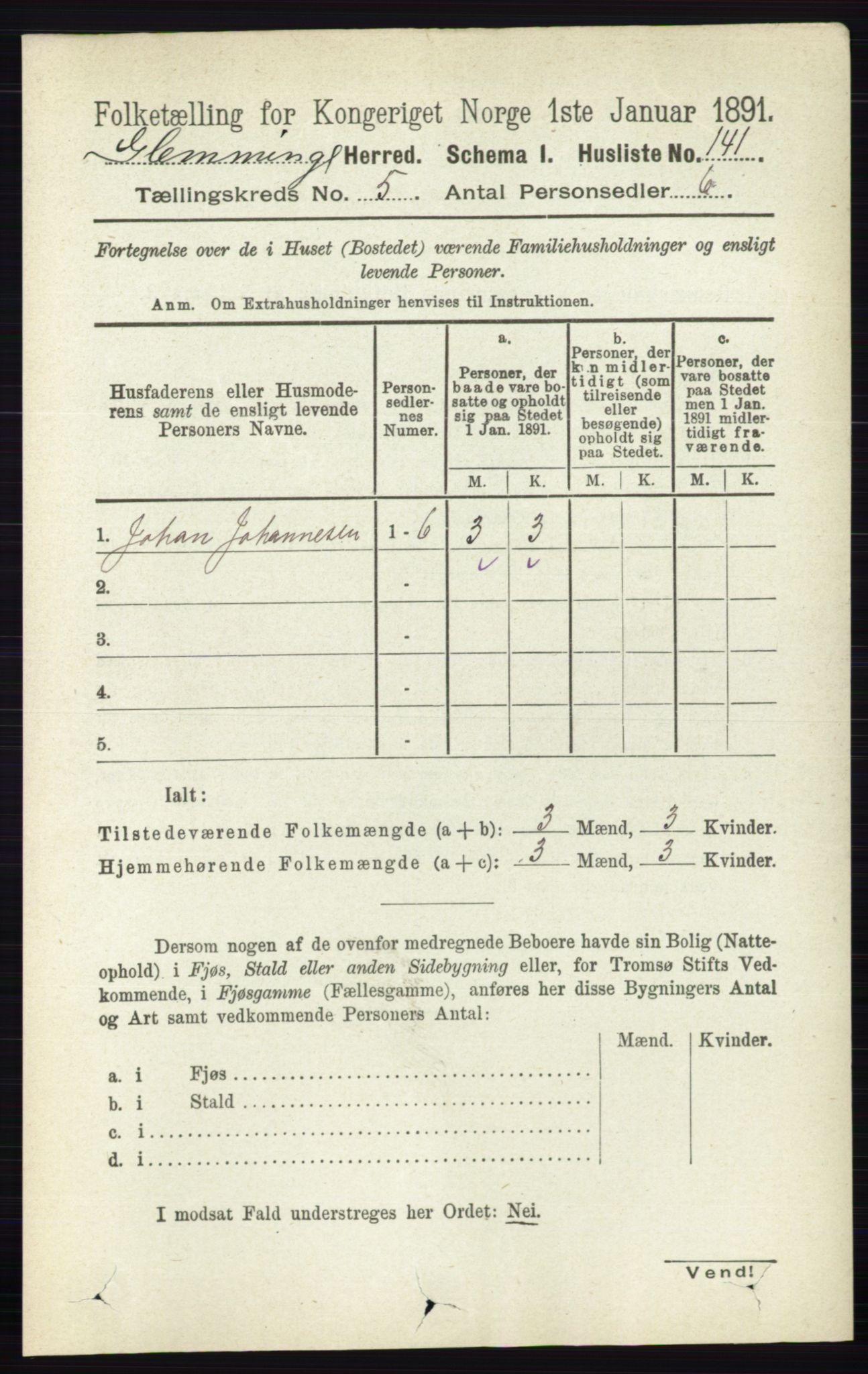 RA, 1891 census for 0132 Glemmen, 1891, p. 6038