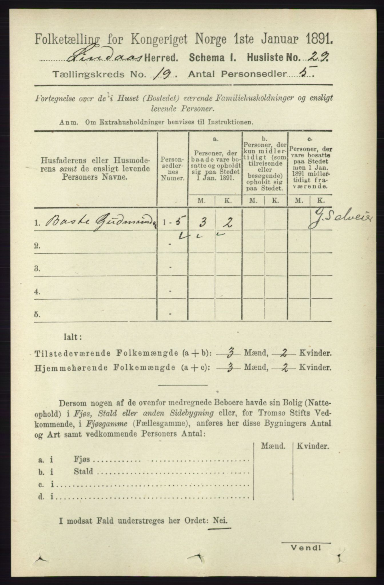 RA, 1891 census for 1263 Lindås, 1891, p. 6901