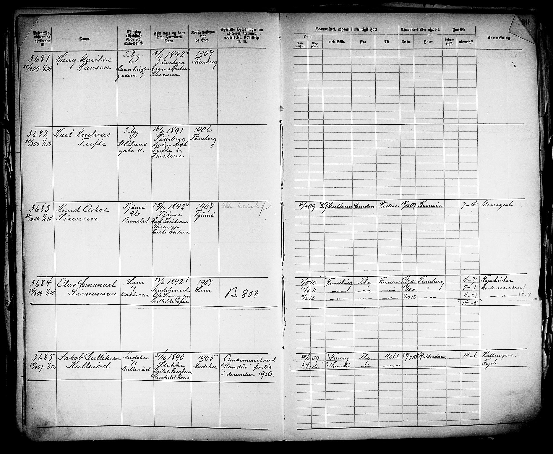 Tønsberg innrulleringskontor, SAKO/A-786/F/Fb/L0005: Annotasjonsrulle Patent nr. 2401-4080, 1904-1910, p. 260