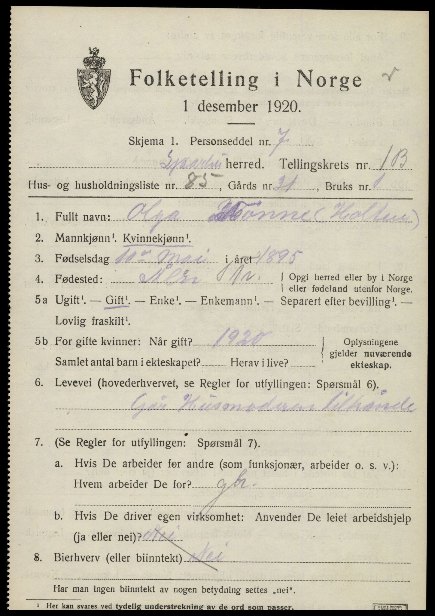 SAT, 1920 census for Sparbu, 1920, p. 3191