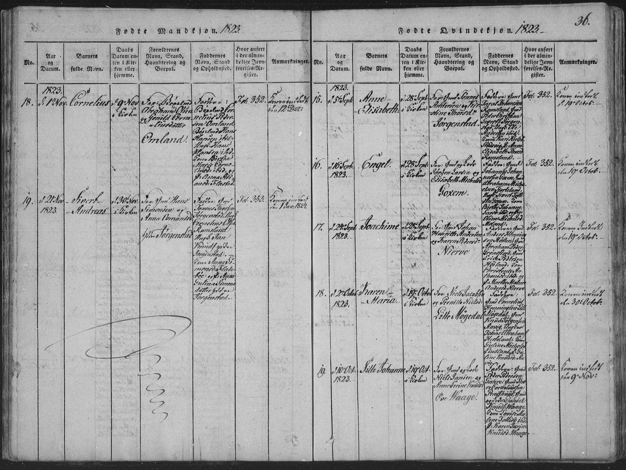 Sør-Audnedal sokneprestkontor, AV/SAK-1111-0039/F/Fa/Faa/L0001: Parish register (official) no. A 1, 1816-1848, p. 36