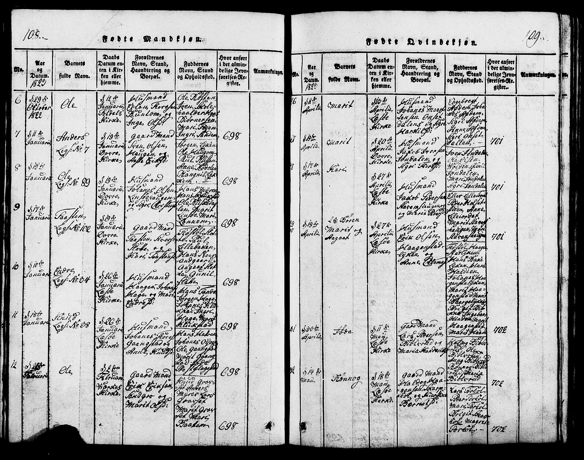 Lesja prestekontor, AV/SAH-PREST-068/H/Ha/Hab/L0001: Parish register (copy) no. 1, 1820-1831, p. 108-109