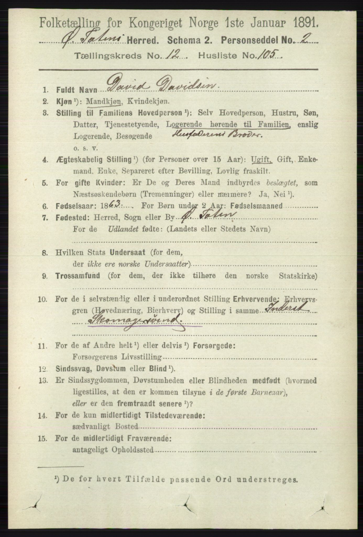 RA, 1891 census for 0528 Østre Toten, 1891, p. 8313