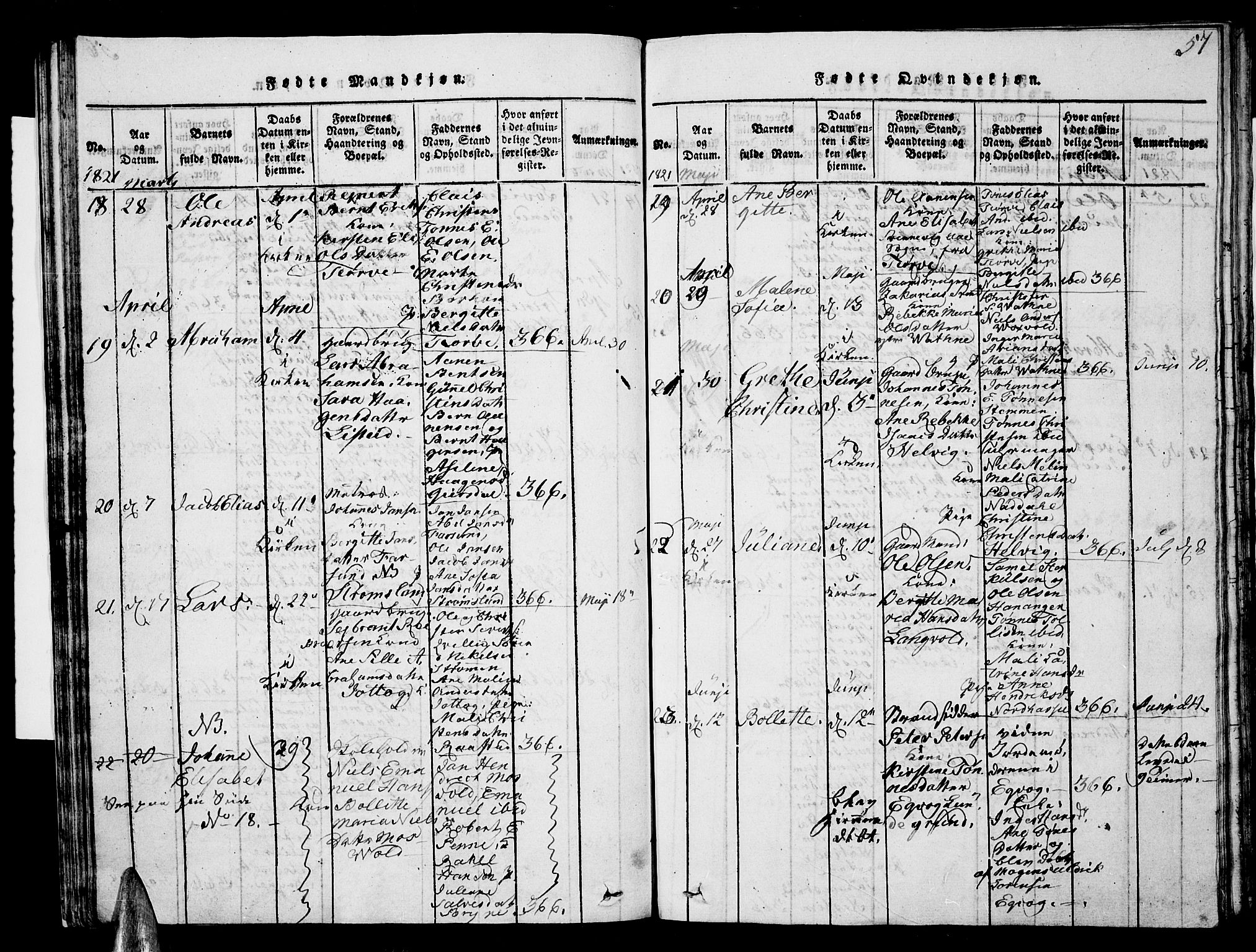 Lista sokneprestkontor, AV/SAK-1111-0027/F/Fb/L0001: Parish register (copy) no. B 1, 1816-1832, p. 57