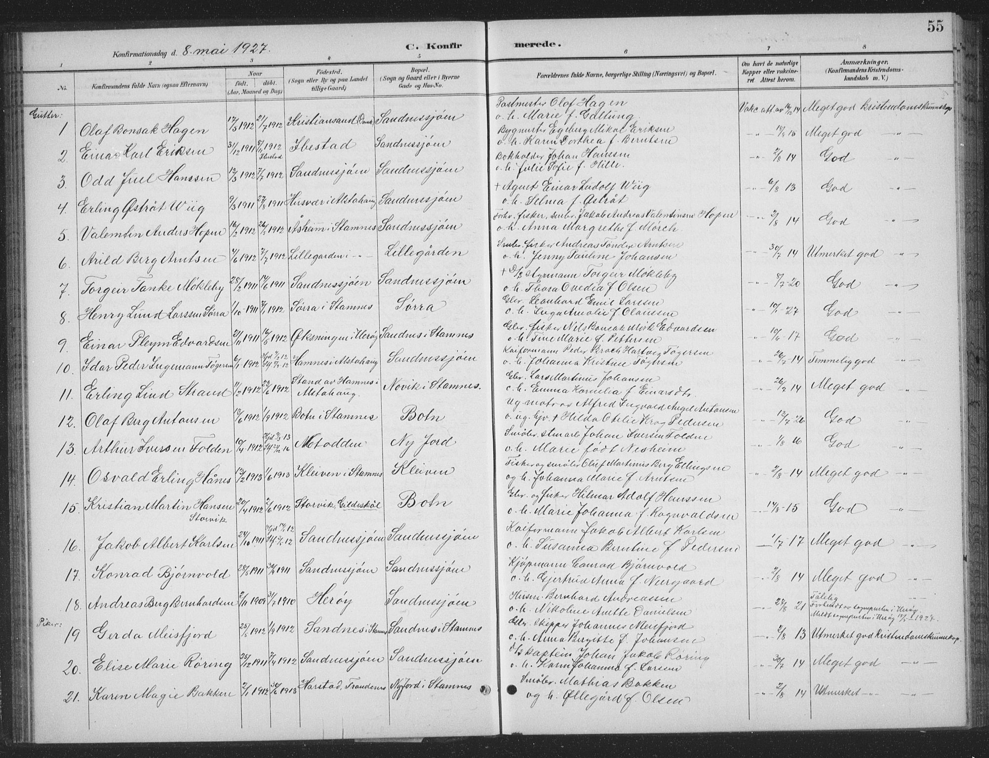 Ministerialprotokoller, klokkerbøker og fødselsregistre - Nordland, AV/SAT-A-1459/831/L0479: Parish register (copy) no. 831C06, 1897-1936, p. 55