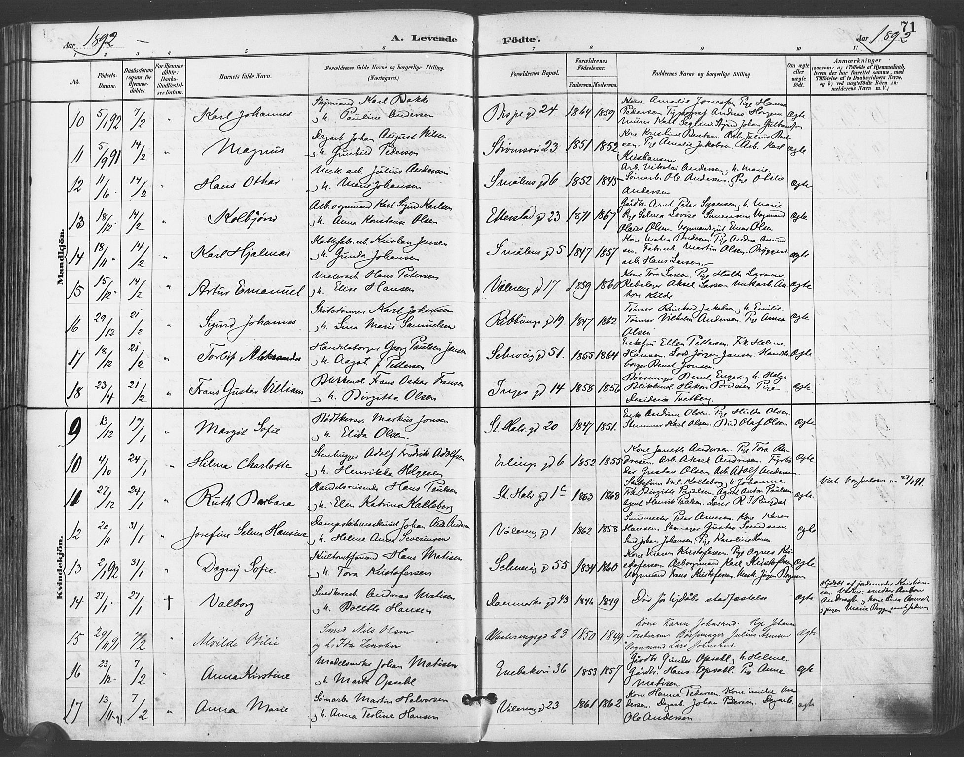Gamlebyen prestekontor Kirkebøker, SAO/A-10884/F/Fa/L0007: Parish register (official) no. 7, 1889-1899, p. 71