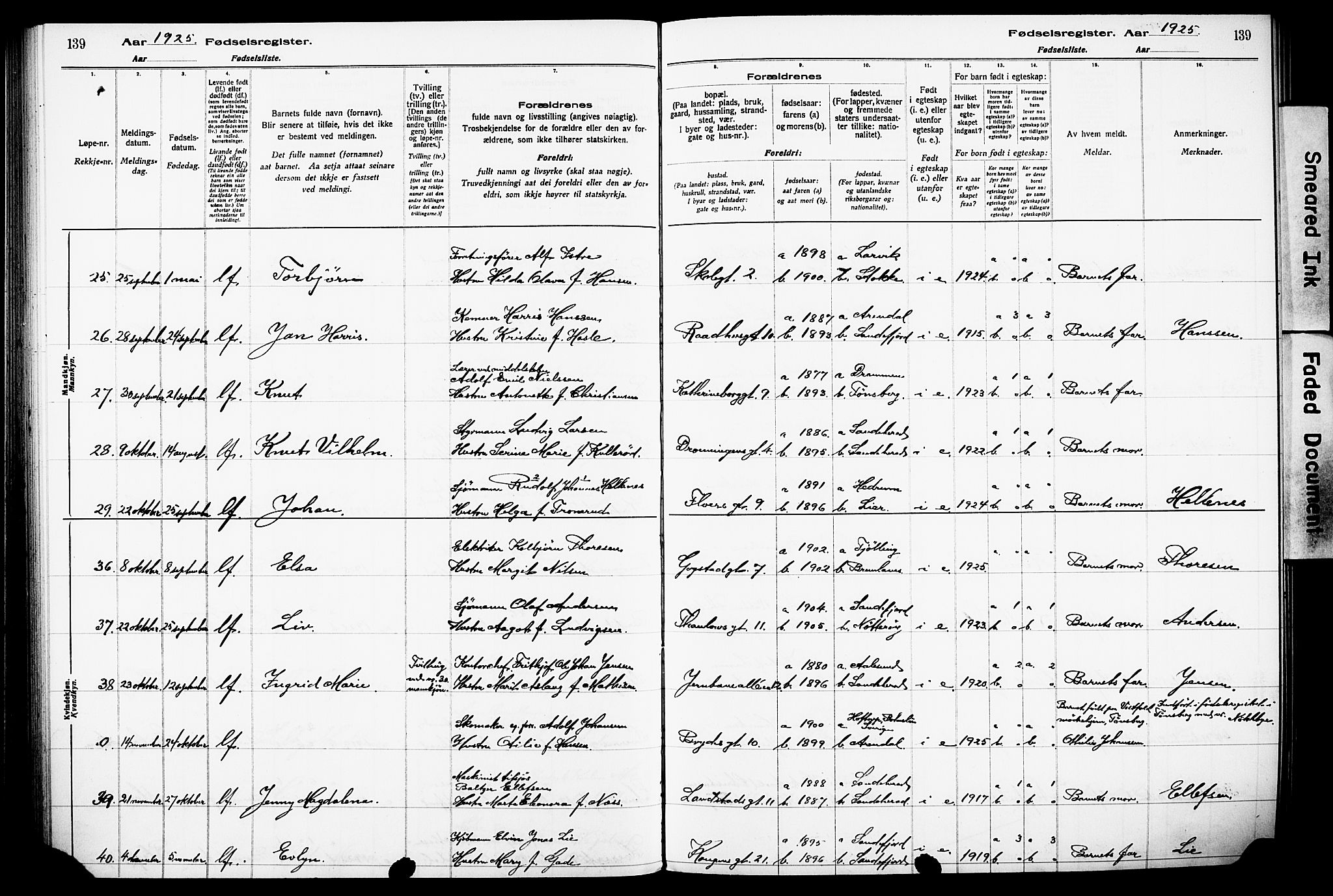 Sandefjord kirkebøker, AV/SAKO-A-315/J/Ja/L0001: Birth register no. 1, 1916-1932, p. 139