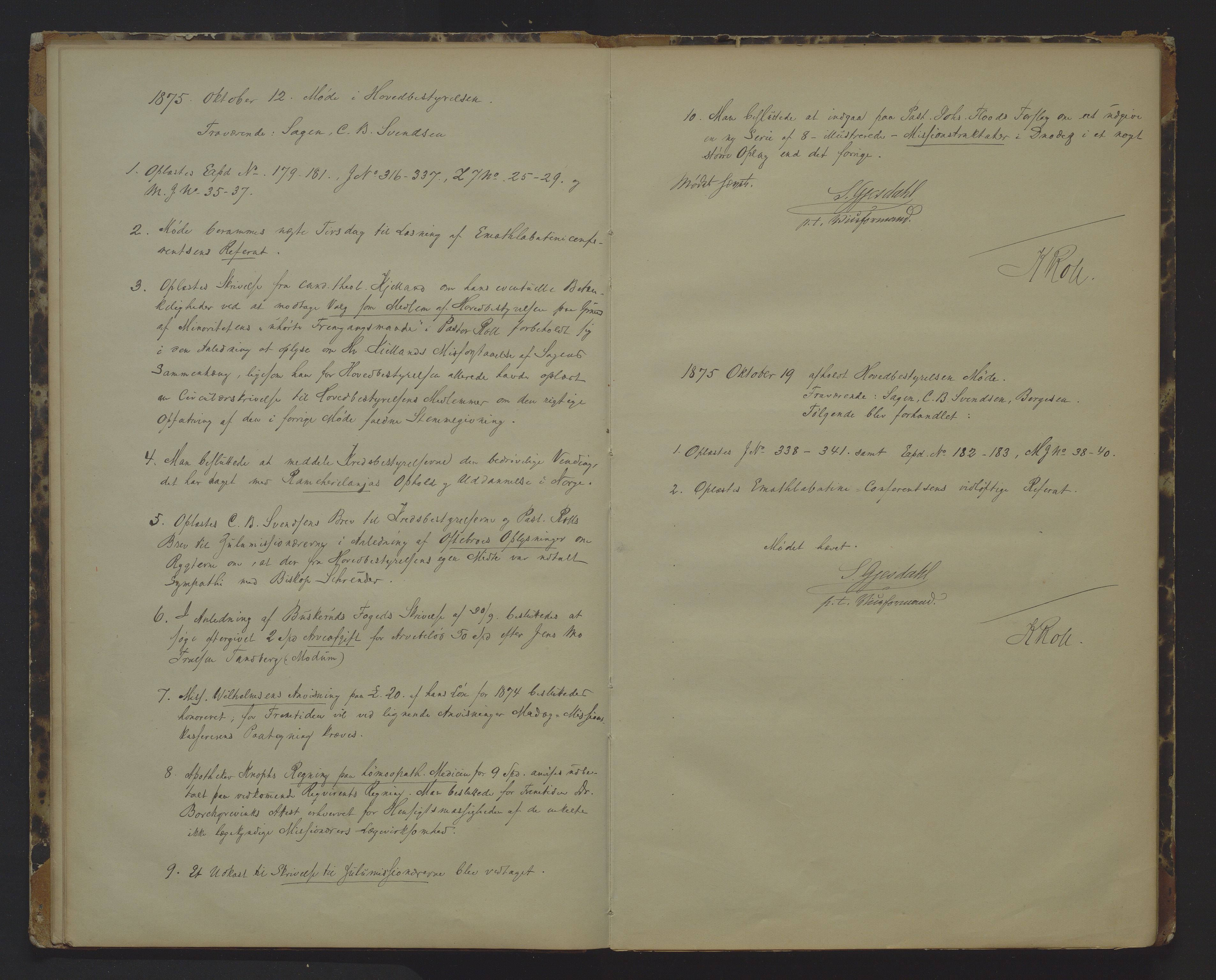 Det Norske Misjonsselskap - hovedadministrasjonen, VID/MA-A-1045/D/Da/Daa/L0009: Styreprotokoll nr. IV, 25. januar 1875 - 9. februar 1881, 1875-1881