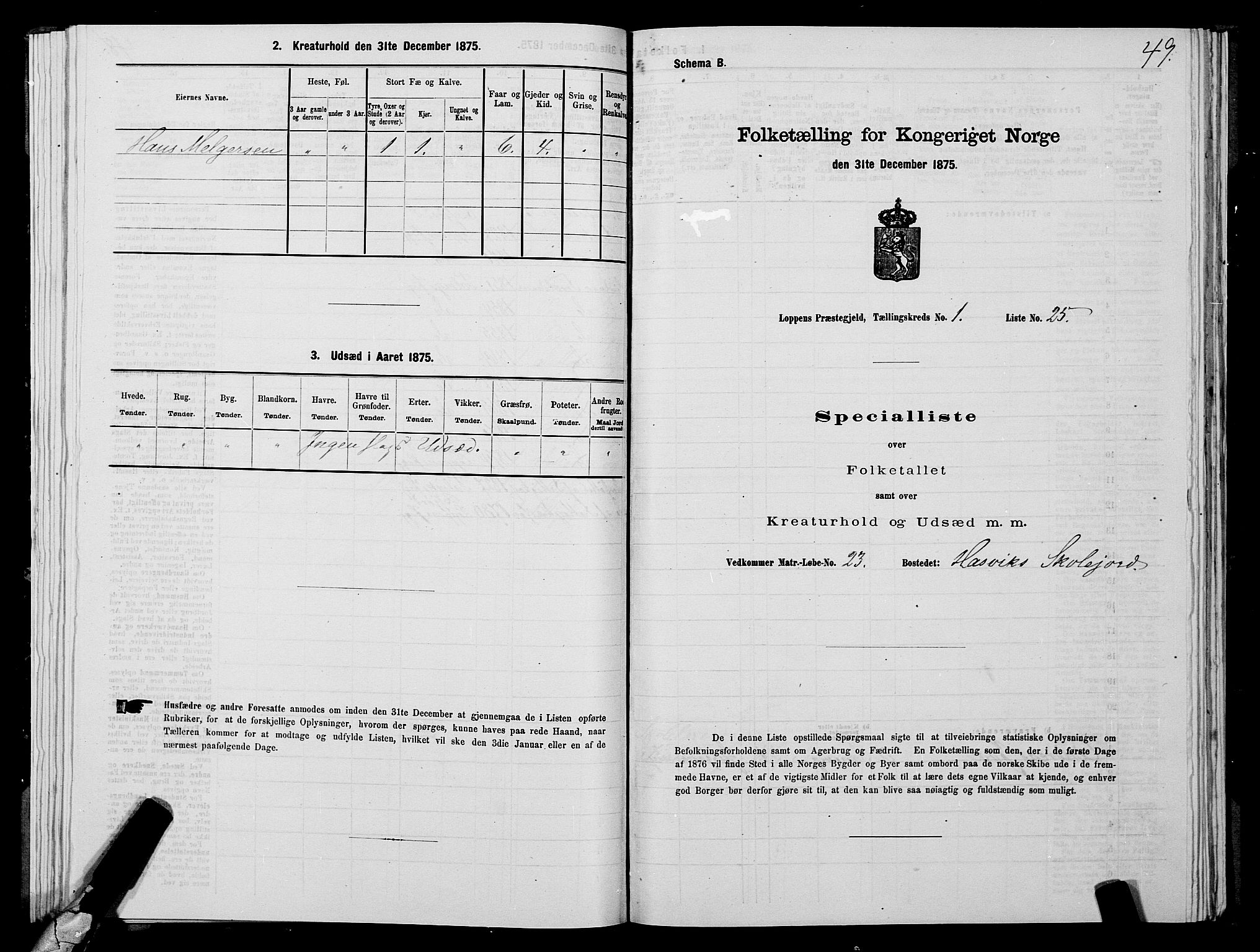 SATØ, 1875 census for 2014P Loppa, 1875, p. 1049