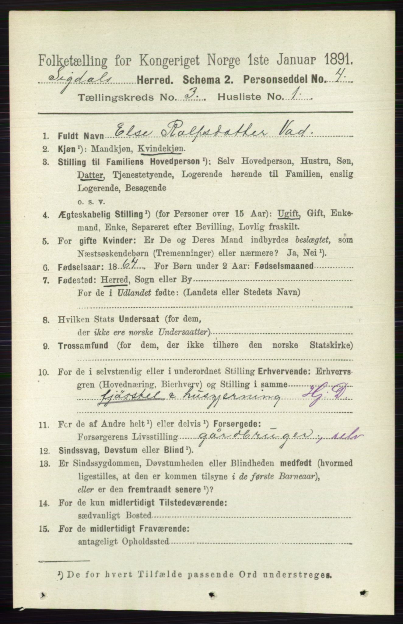 RA, 1891 census for 0621 Sigdal, 1891, p. 1341