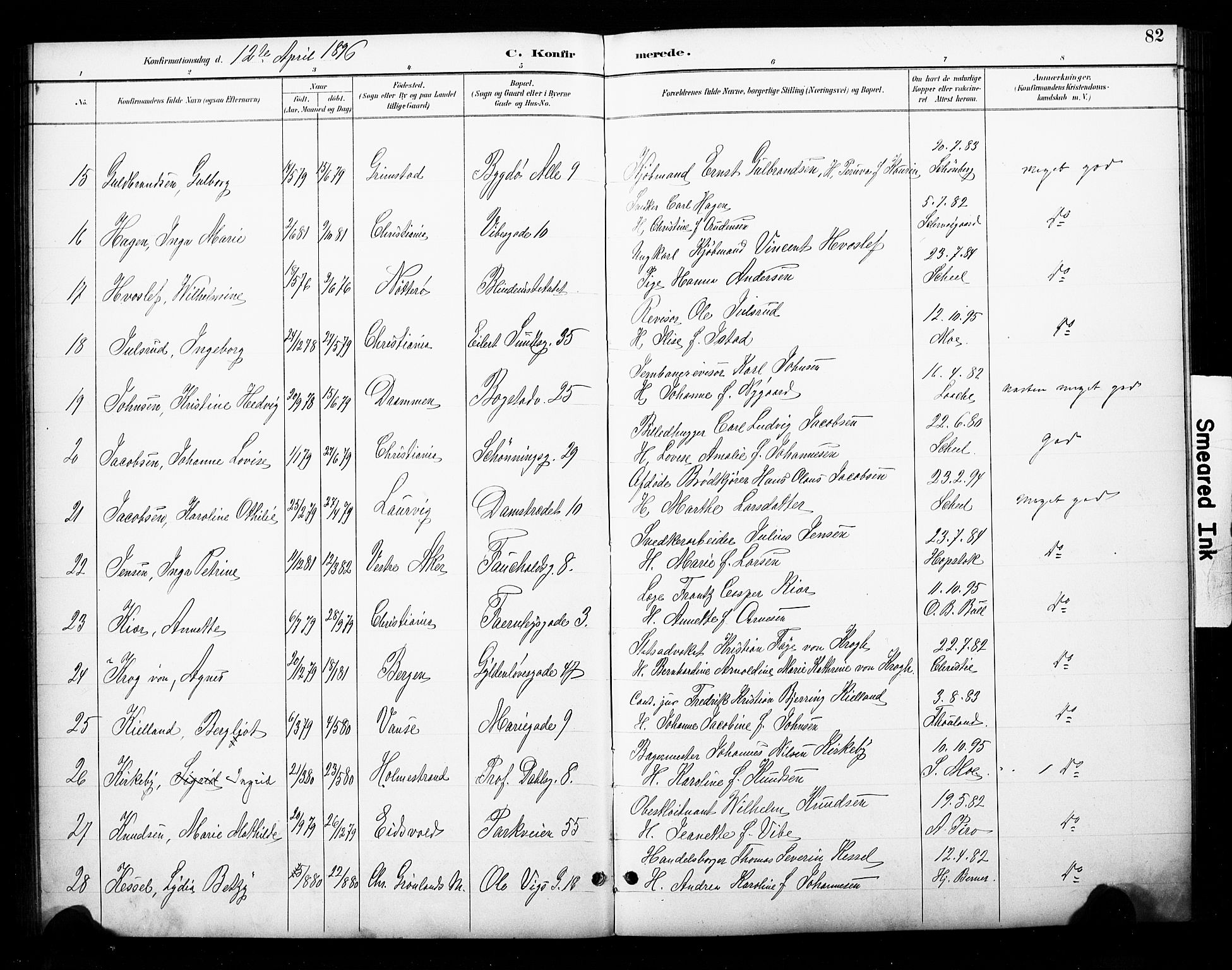 Uranienborg prestekontor Kirkebøker, SAO/A-10877/F/Fa/L0003: Parish register (official) no. 3, 1890-1904, p. 82