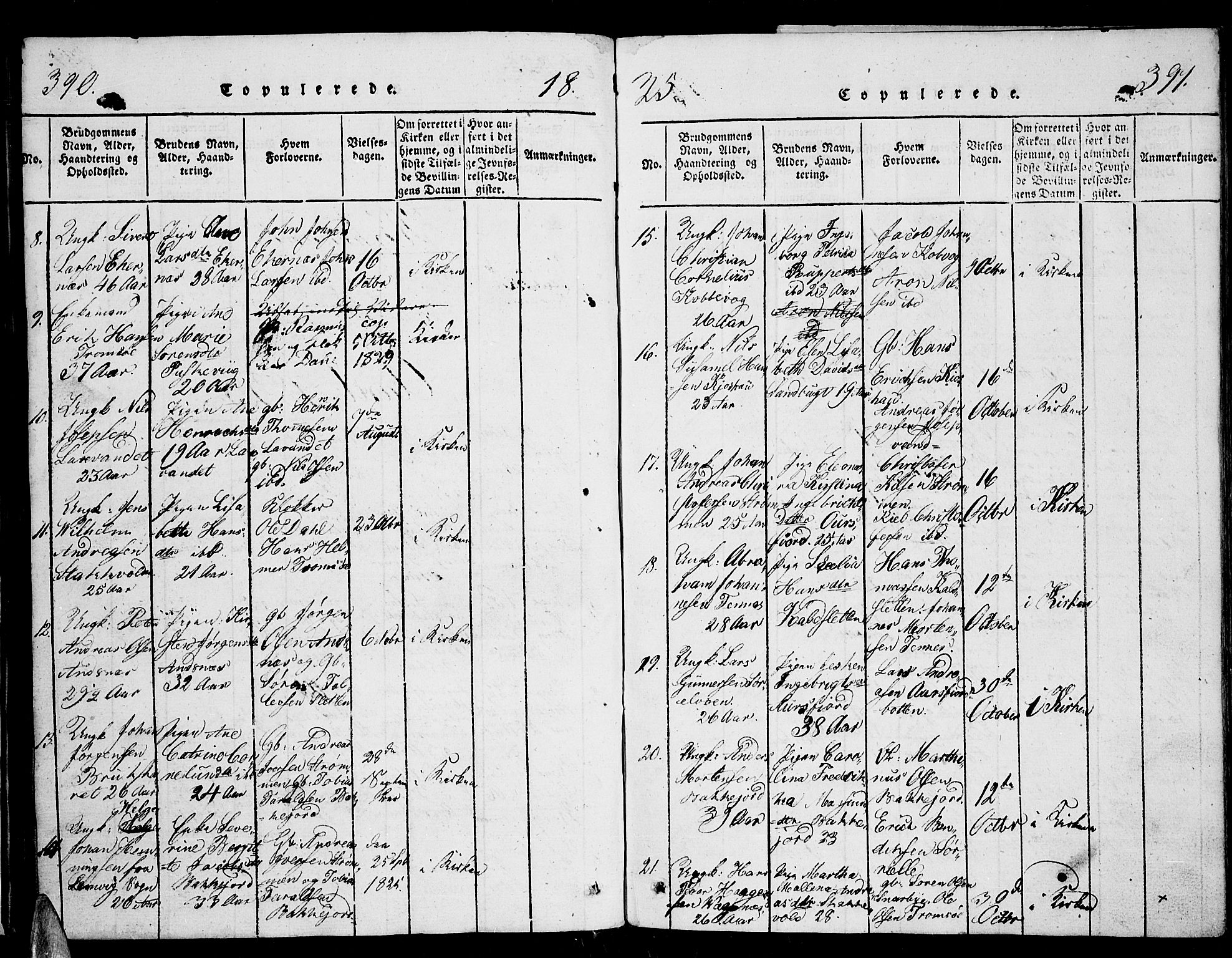 Tromsø sokneprestkontor/stiftsprosti/domprosti, SATØ/S-1343/G/Ga/L0007kirke: Parish register (official) no. 7, 1821-1828, p. 390-391