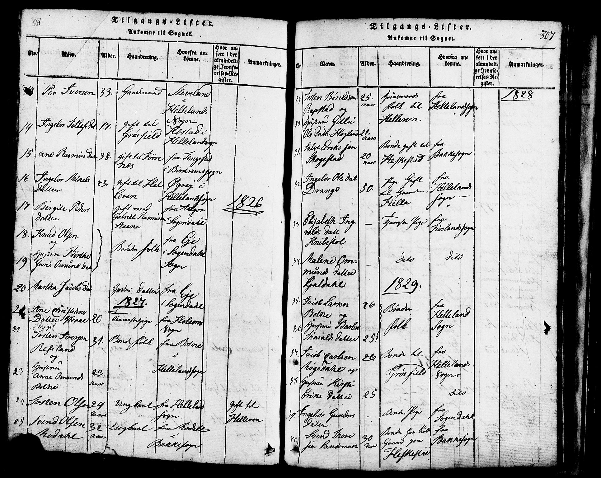 Lund sokneprestkontor, SAST/A-101809/S07/L0001: Parish register (copy) no. B 1, 1815-1853, p. 307