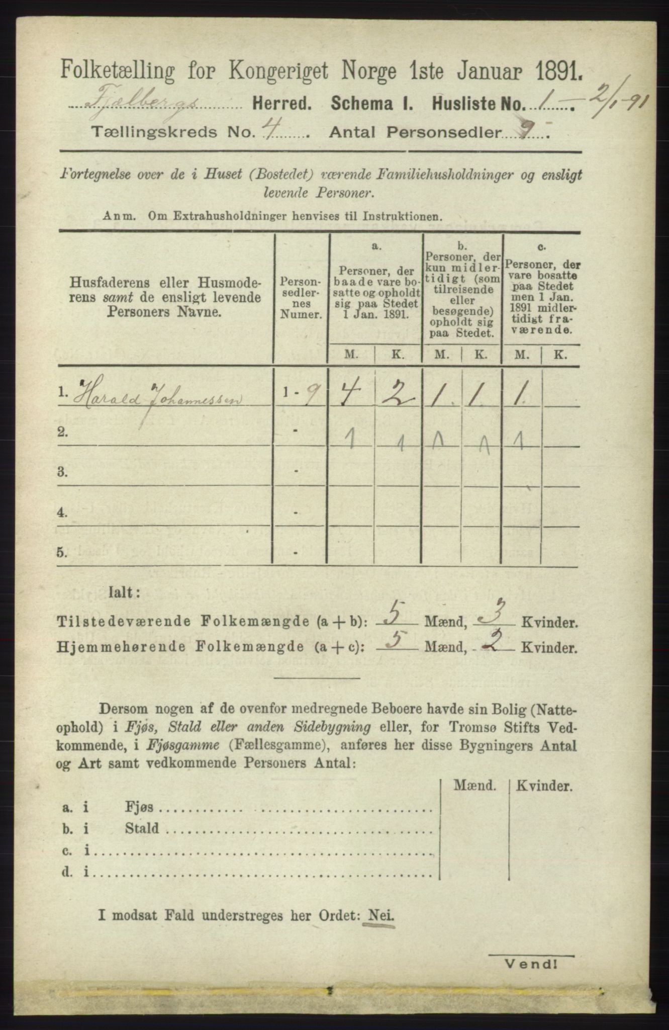 RA, 1891 census for 1213 Fjelberg, 1891, p. 1126