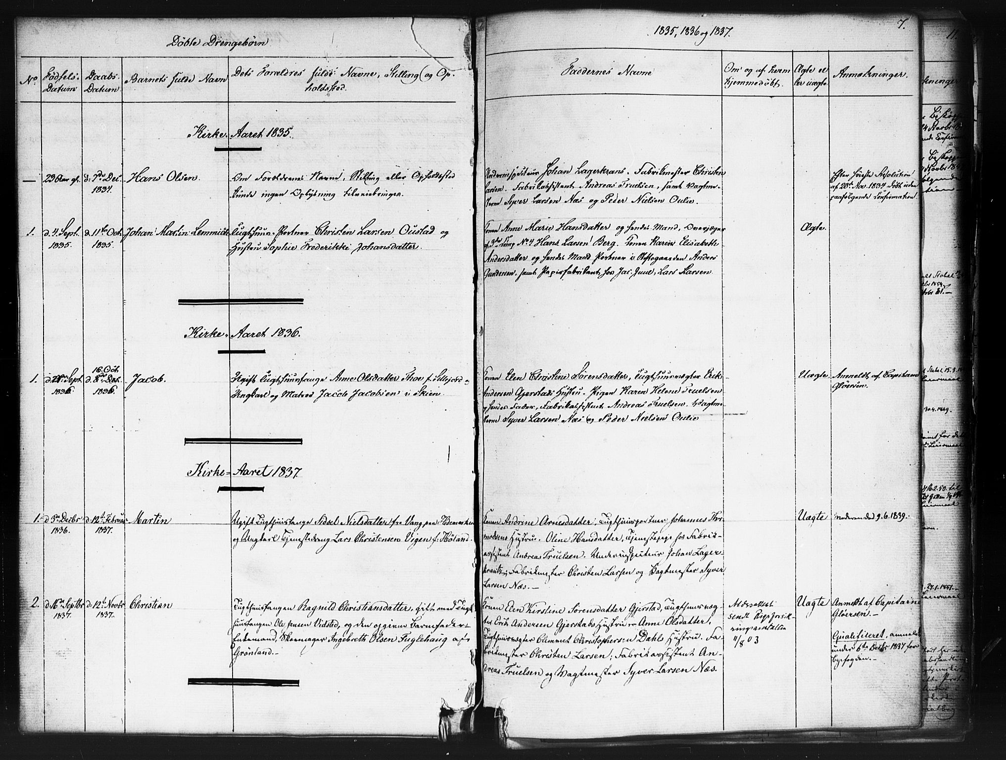 Kristiania tukthusprest Kirkebøker, SAO/A-10881/F/Fa/L0003: Parish register (official) no. 3, 1831-1865, p. 7