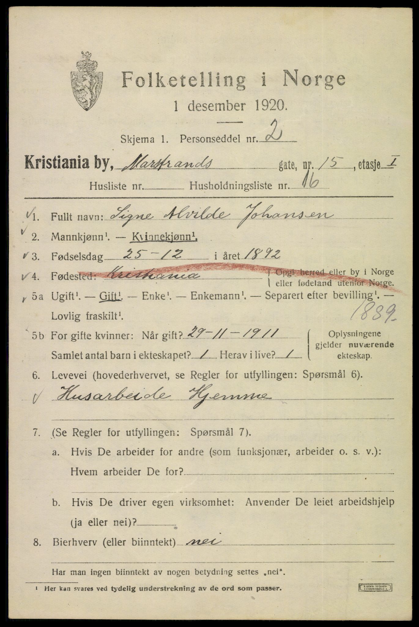 SAO, 1920 census for Kristiania, 1920, p. 392471