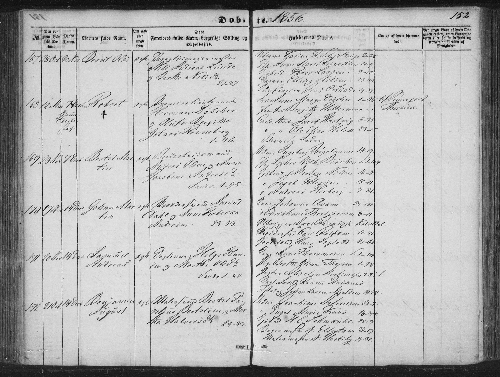 Korskirken sokneprestembete, AV/SAB-A-76101/H/Haa/L0017: Parish register (official) no. B 3, 1851-1857, p. 152