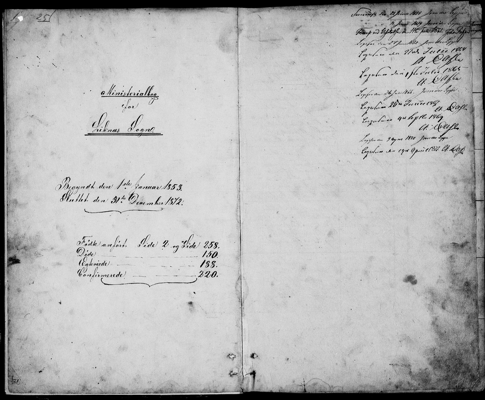 Kvinesdal sokneprestkontor, AV/SAK-1111-0026/F/Fb/Fbb/L0001: Parish register (copy) no. B 1, 1852-1872, p. 1