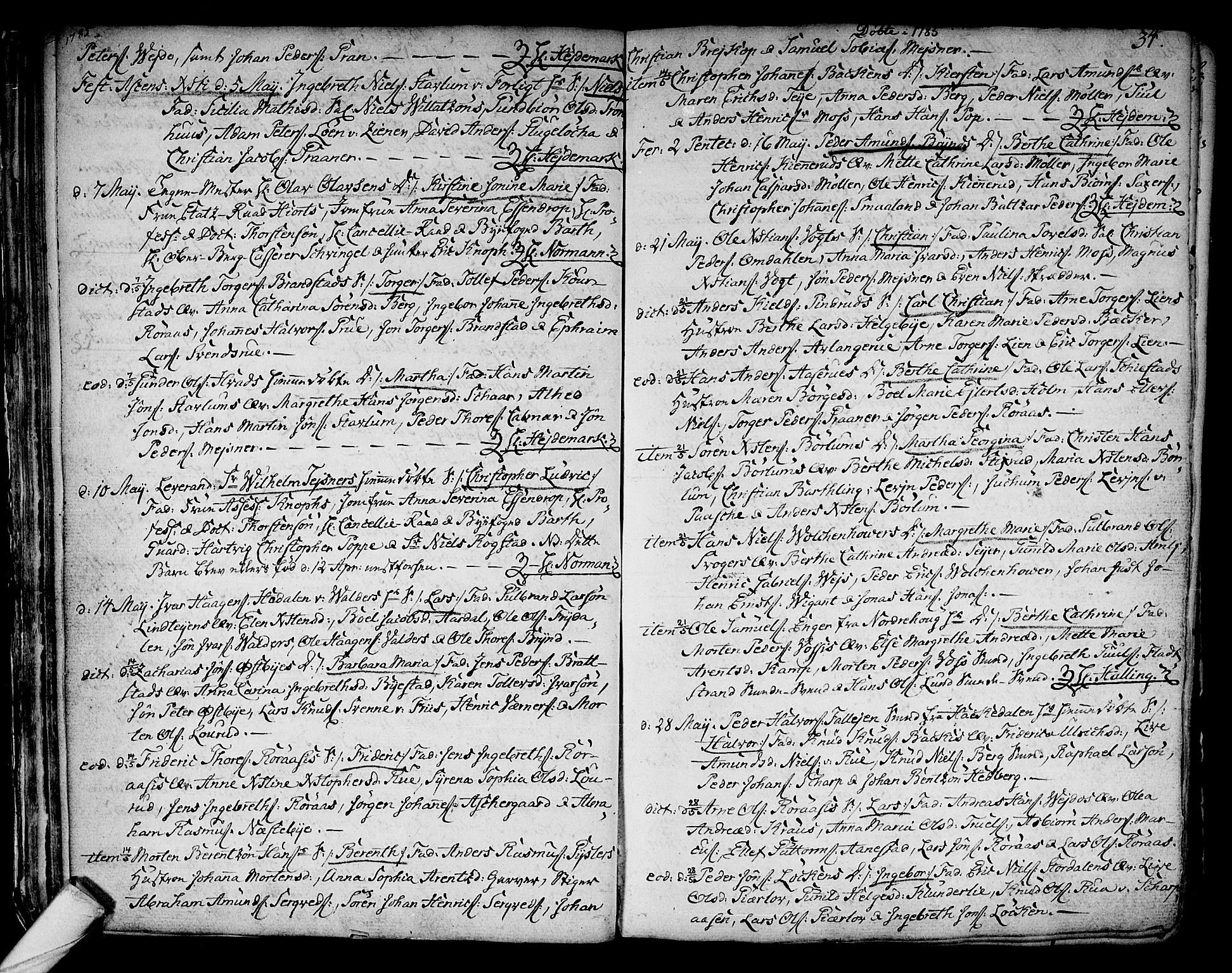 Kongsberg kirkebøker, SAKO/A-22/F/Fa/L0006: Parish register (official) no. I 6, 1783-1797, p. 34